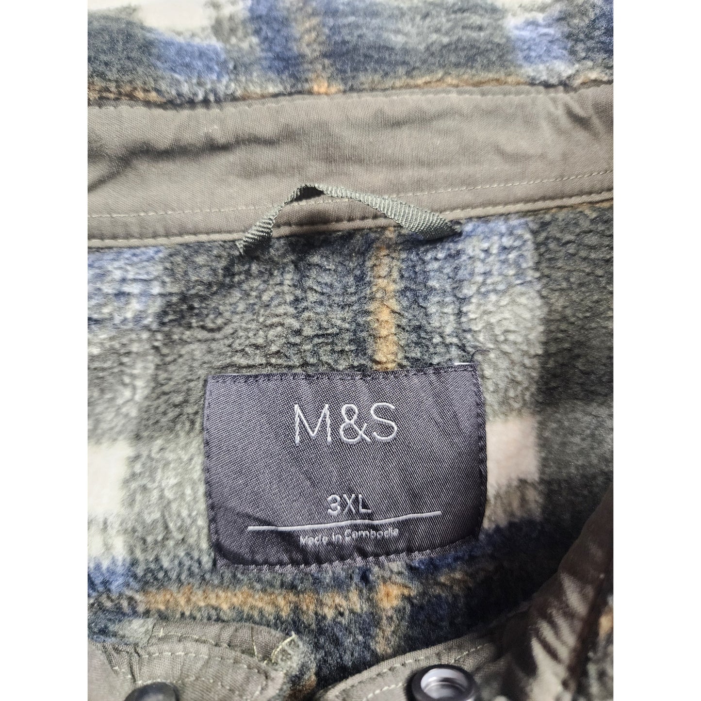 Marks Spencer M&S Fleece Jacquard Check Overshirt 3XL Flannel Shirt Jacket Snap