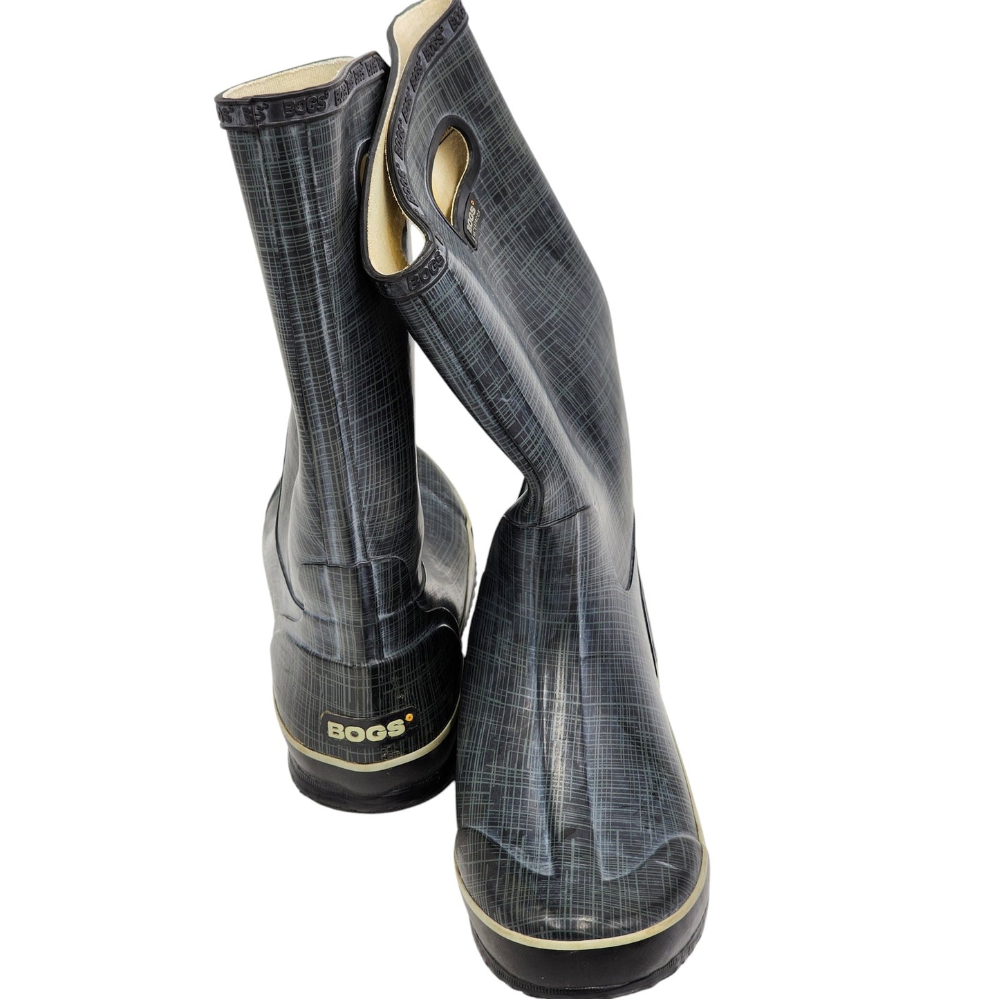 Bogs Rain Boots Womens 9 Light Linen Print Waterproof Rubber Pull On 71434-001