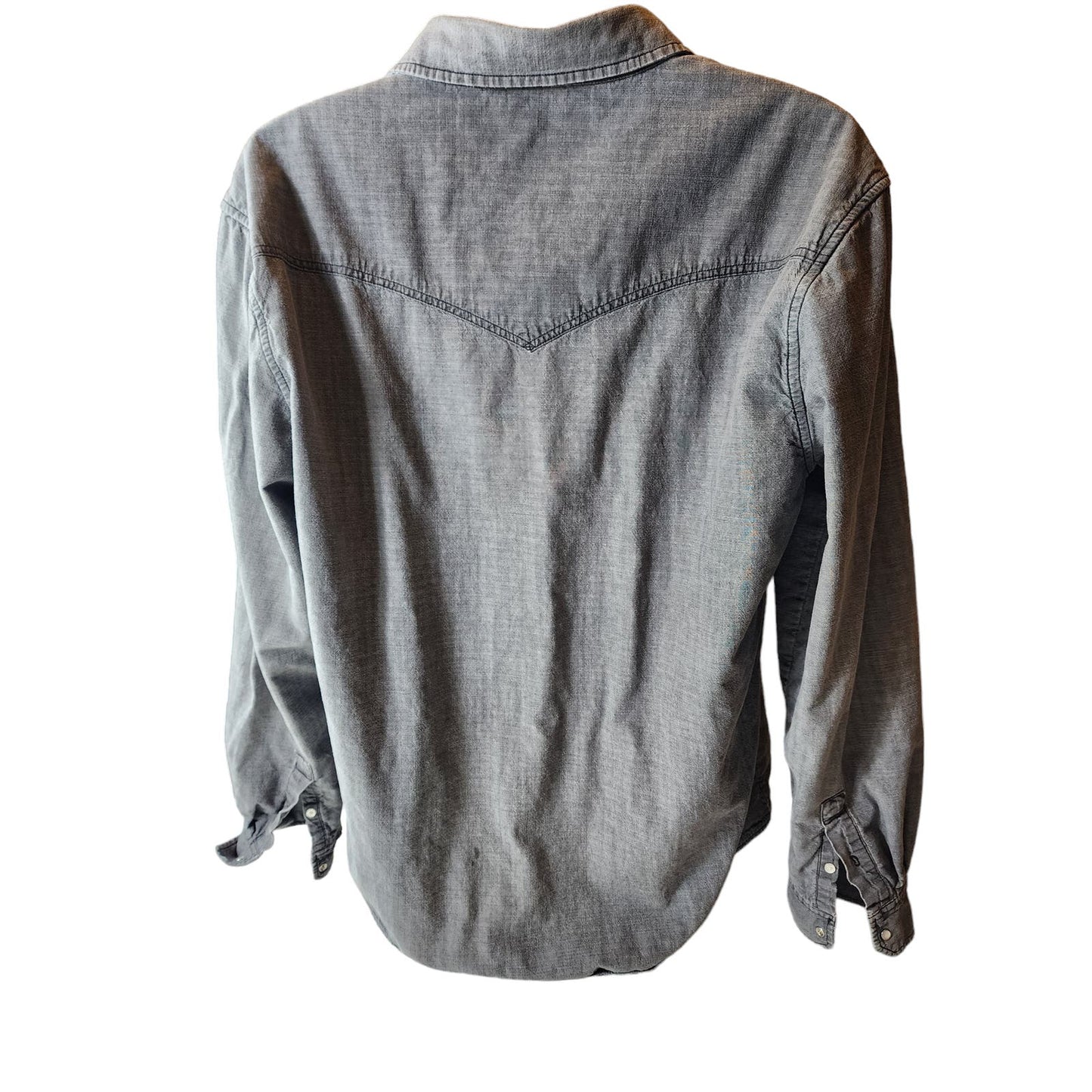 Levis Shirt Mens Large Gray Long Sleeve Pearl Snap Denim Look Distressed Rugged