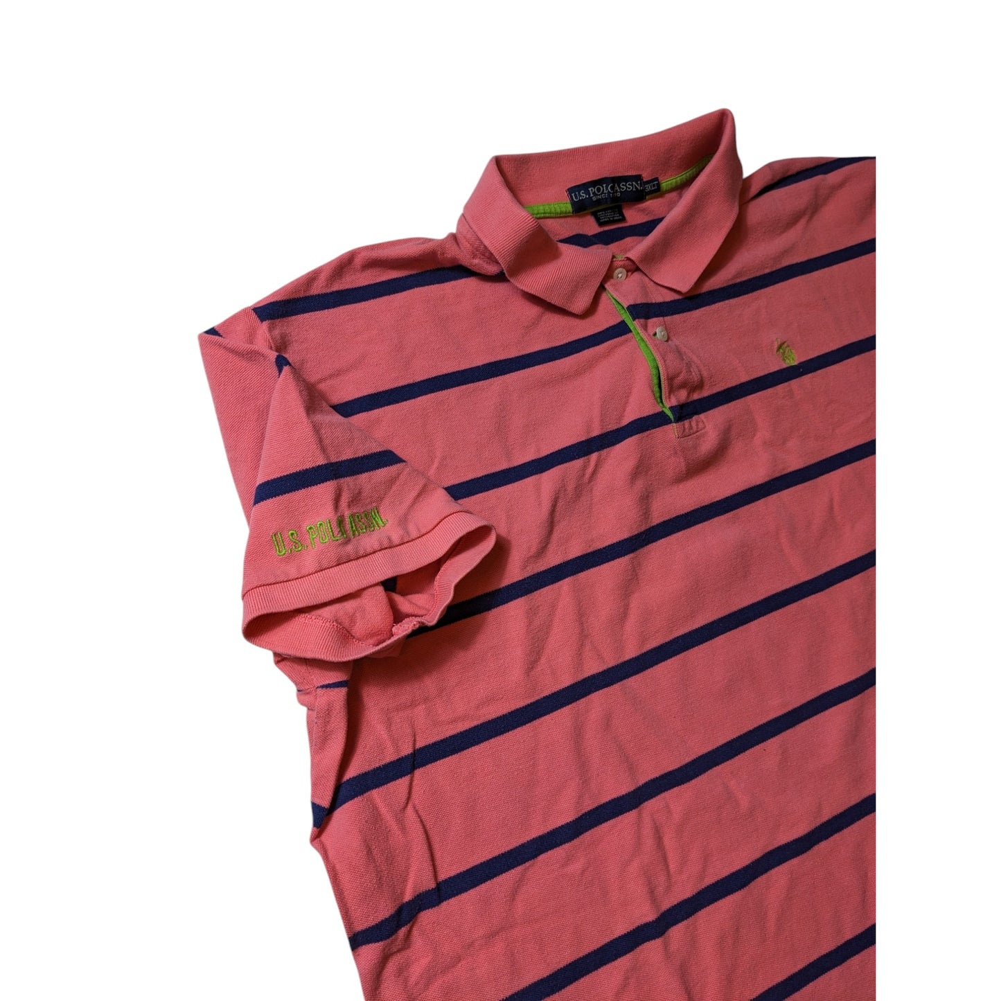 U.S. Polo Assn. Coral Polo Shirt Mens 3XLT Striped Short Sleeve Cotton Classic