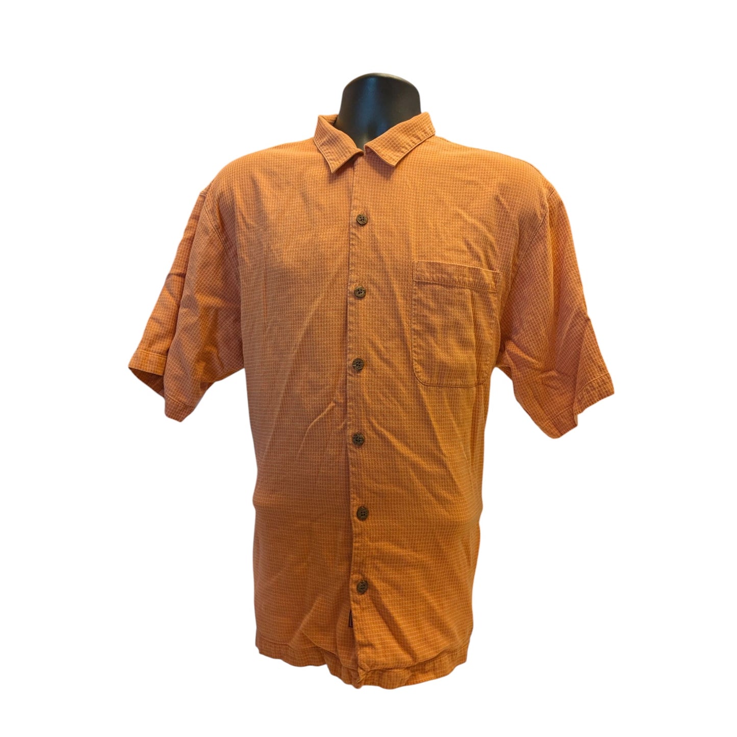 Tommy Bahama Silk Shirt Mens Large Orange Check Short Sleeve Button Beach Resort
