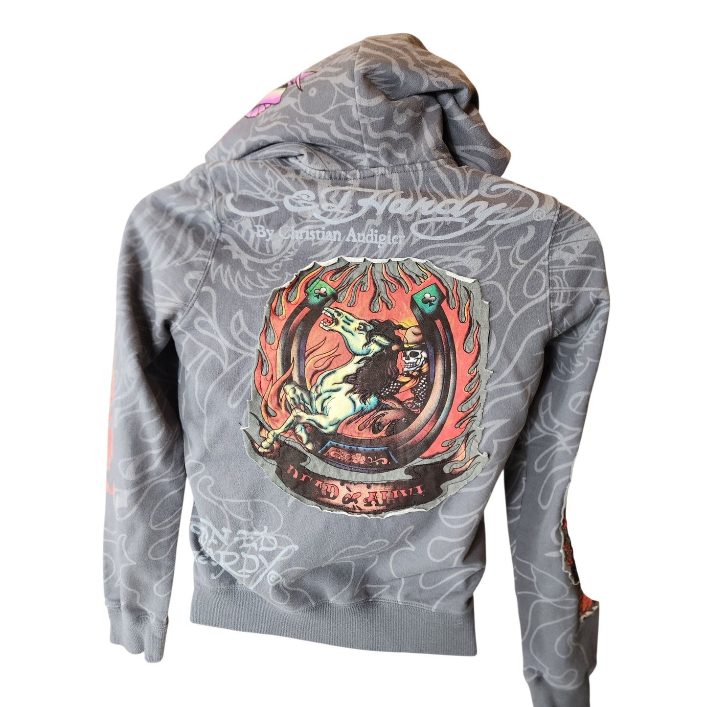 Ed Hardy Christian Audigier Hoodie Small Tattoo Flames Horses Y2K Dead Or Alive