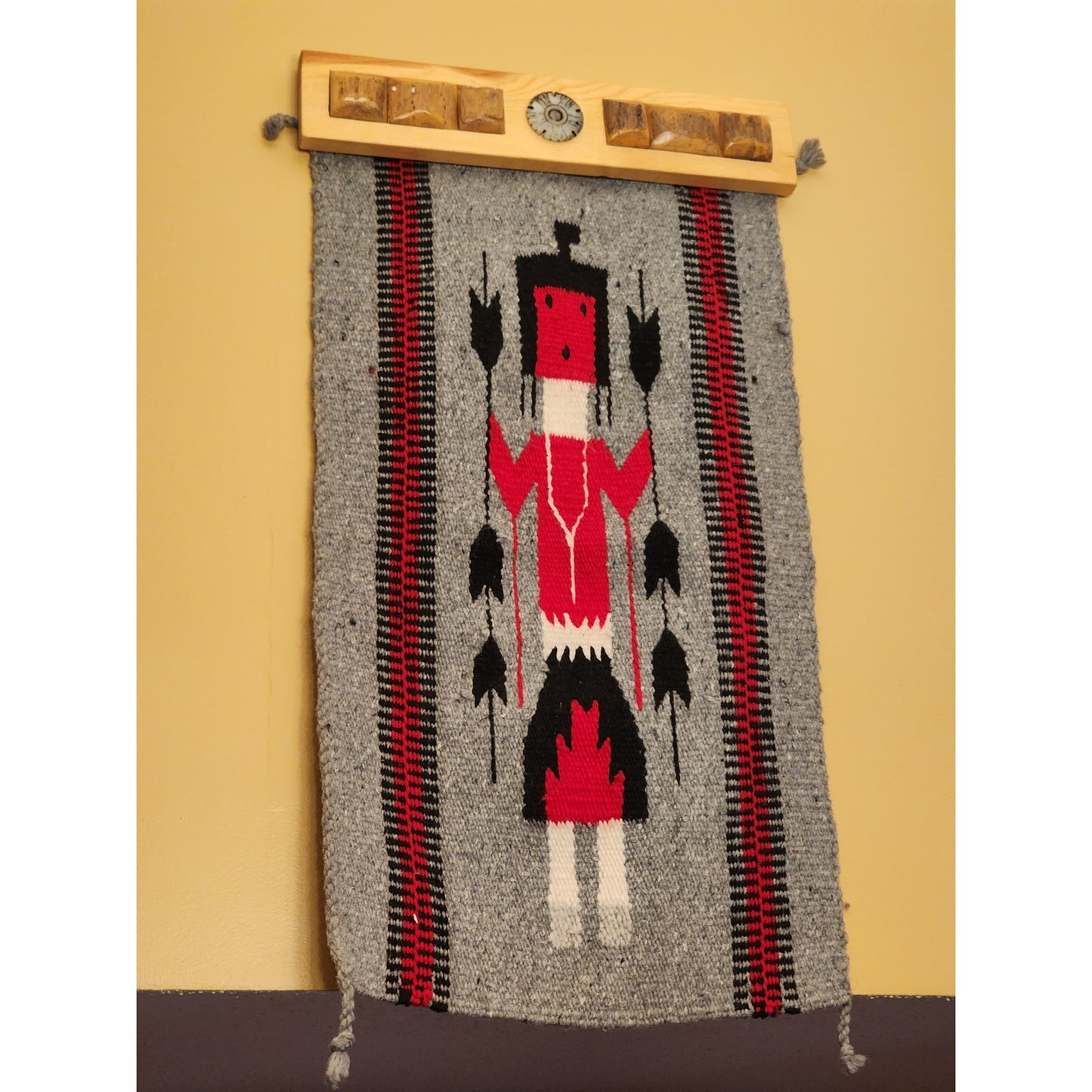 Native American Navajo Yei Wool Rug Handwoven Wall Hanging Southwestern 31x15