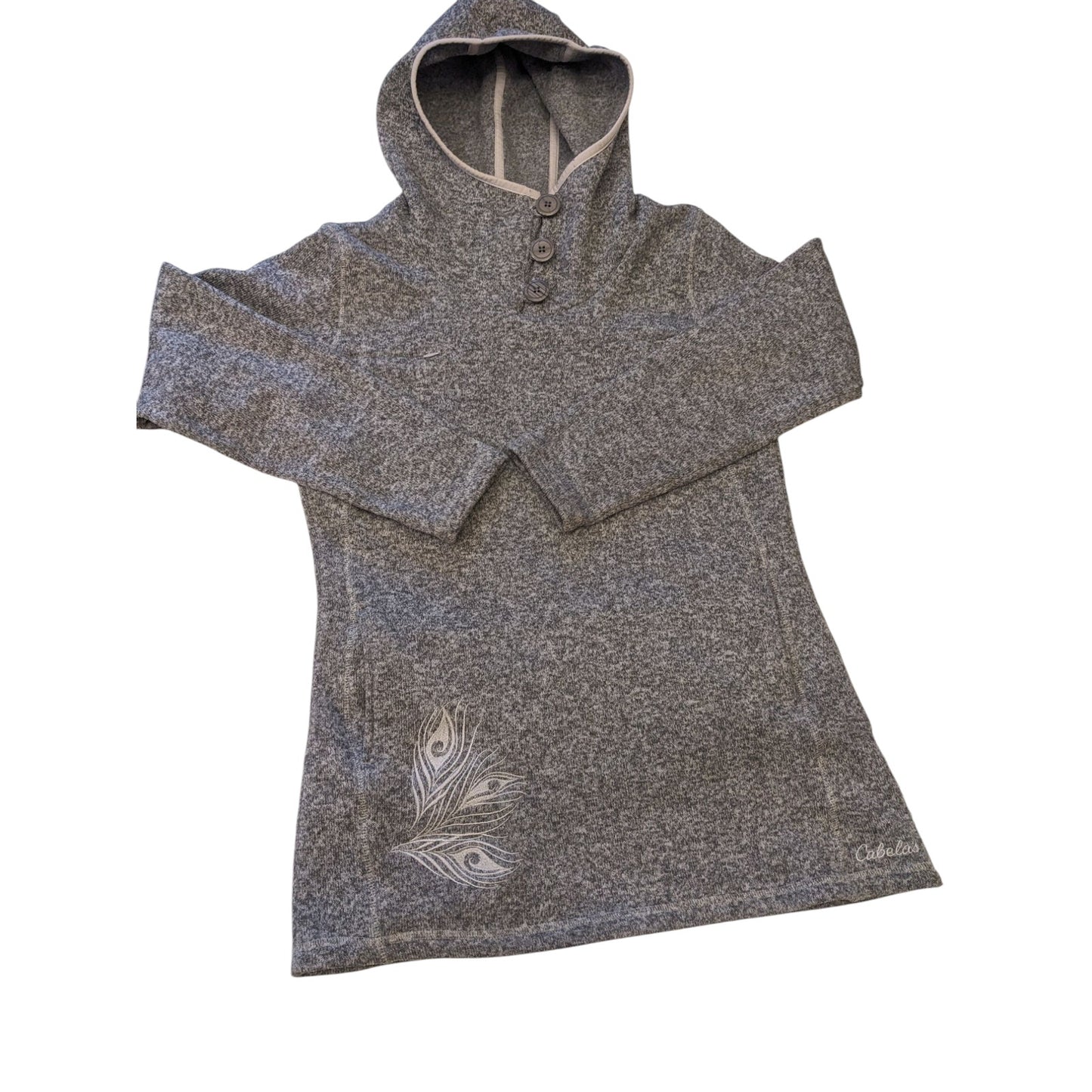 Cabelas Hoodie Tunic Sweater Womens Medium Funnel Neck Pullover Embroidered Cozy