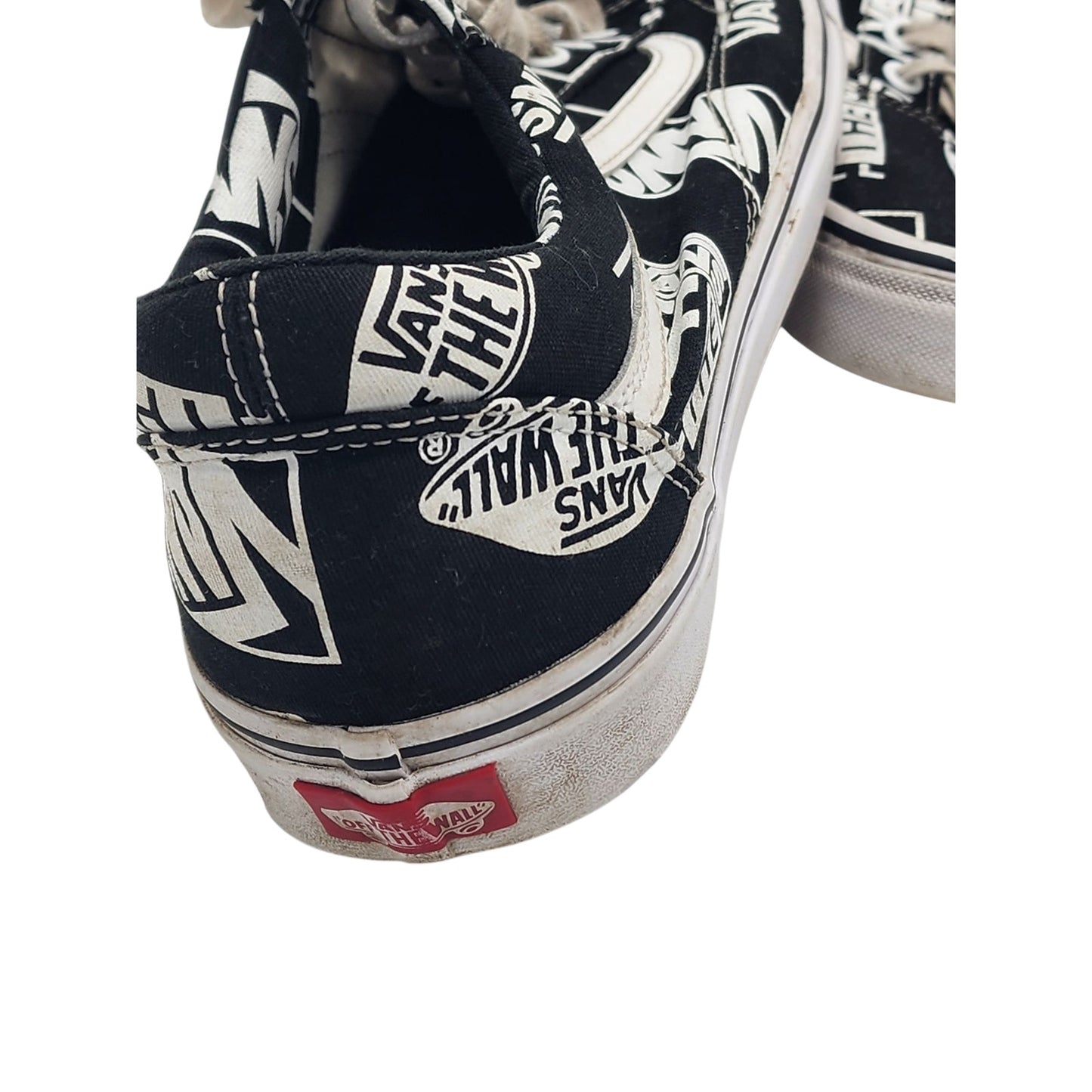 Vans Shoes Black White Print Sneakers Mens 12 Low Top Skate Streetwear 500714