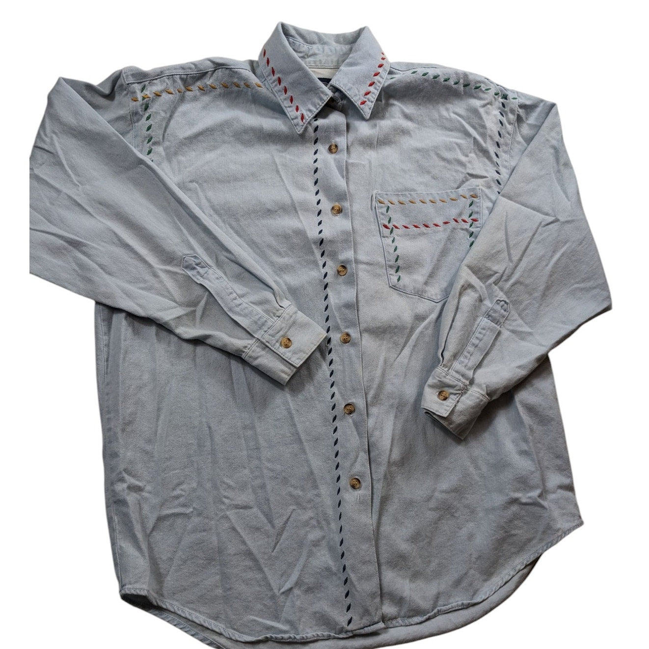 Vintage Solutions Denim Style Shirt Women Medium Embroidered Button Boho Western