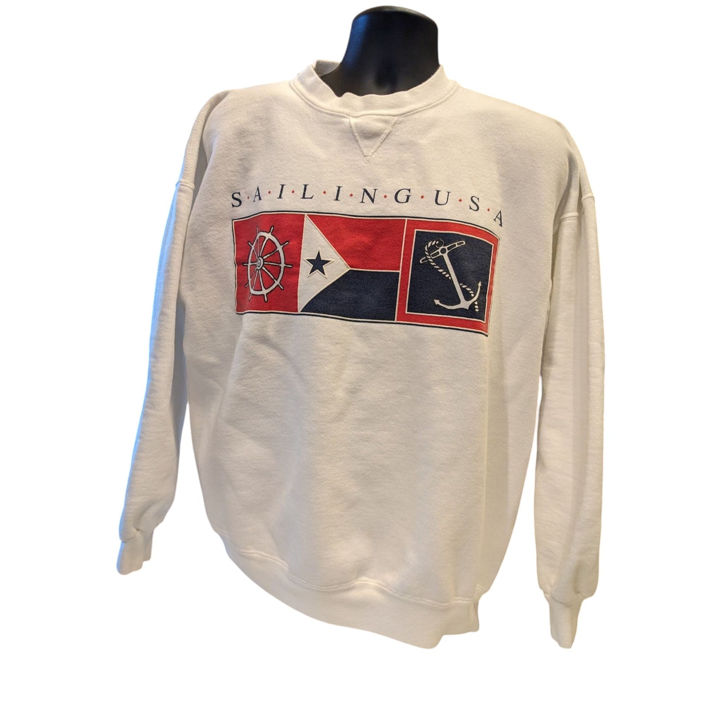 Vintage Galt Sand Sailing USA Sweatshirt Mens XL Crewneck Flag Anchor Pullover