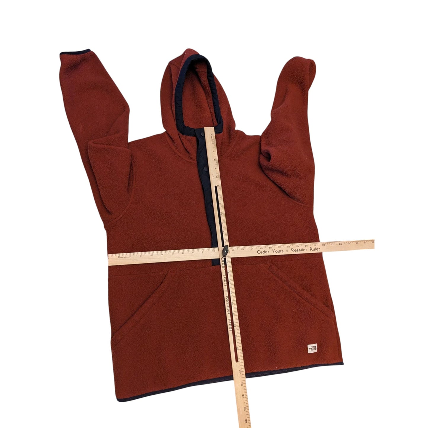 North Face Hoodie Mens Medium Pullover Fleece Jacket Rust Brown Kangaroo Pocket