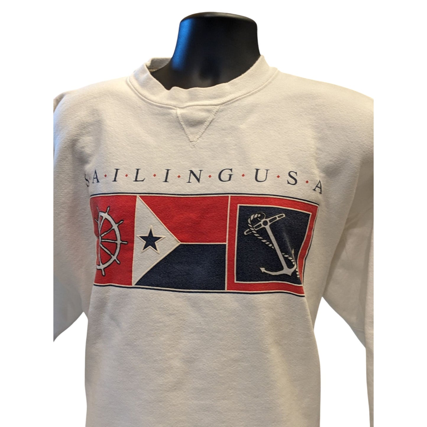 Vintage Galt Sand Sailing USA Sweatshirt Mens XL Crewneck Flag Anchor Pullover