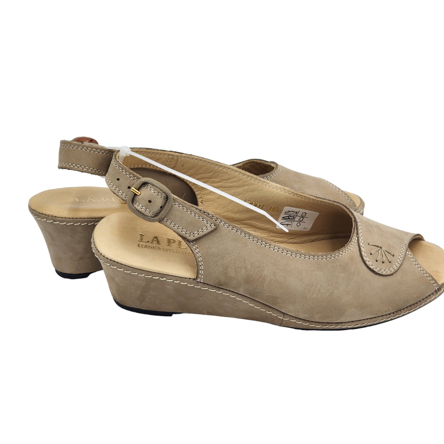 La Plume Sandals Women 9 40 EU Leather Peep Toe Slingback Wedge Adjustable strap