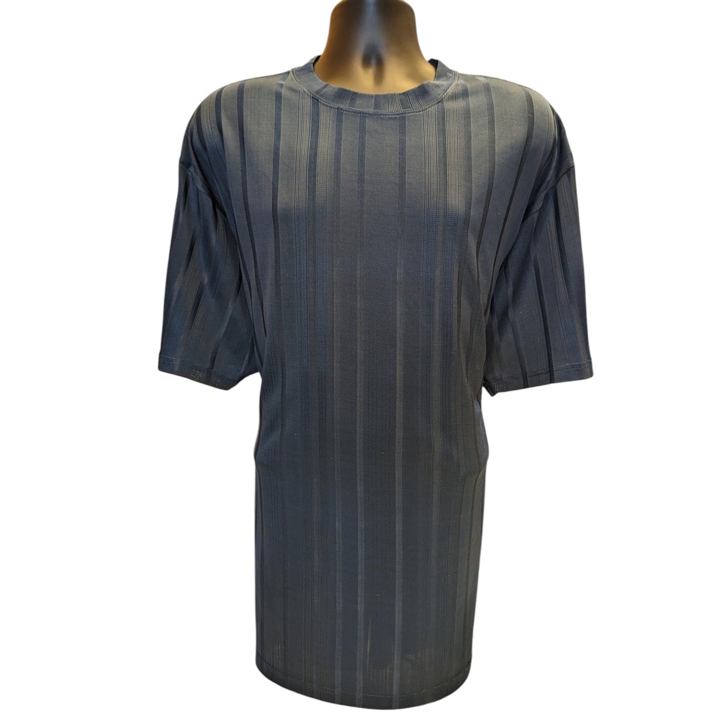 Stacy Adams Shirt Mens 3XLT Textured Blue Striped Short Sleeve Crew Neck