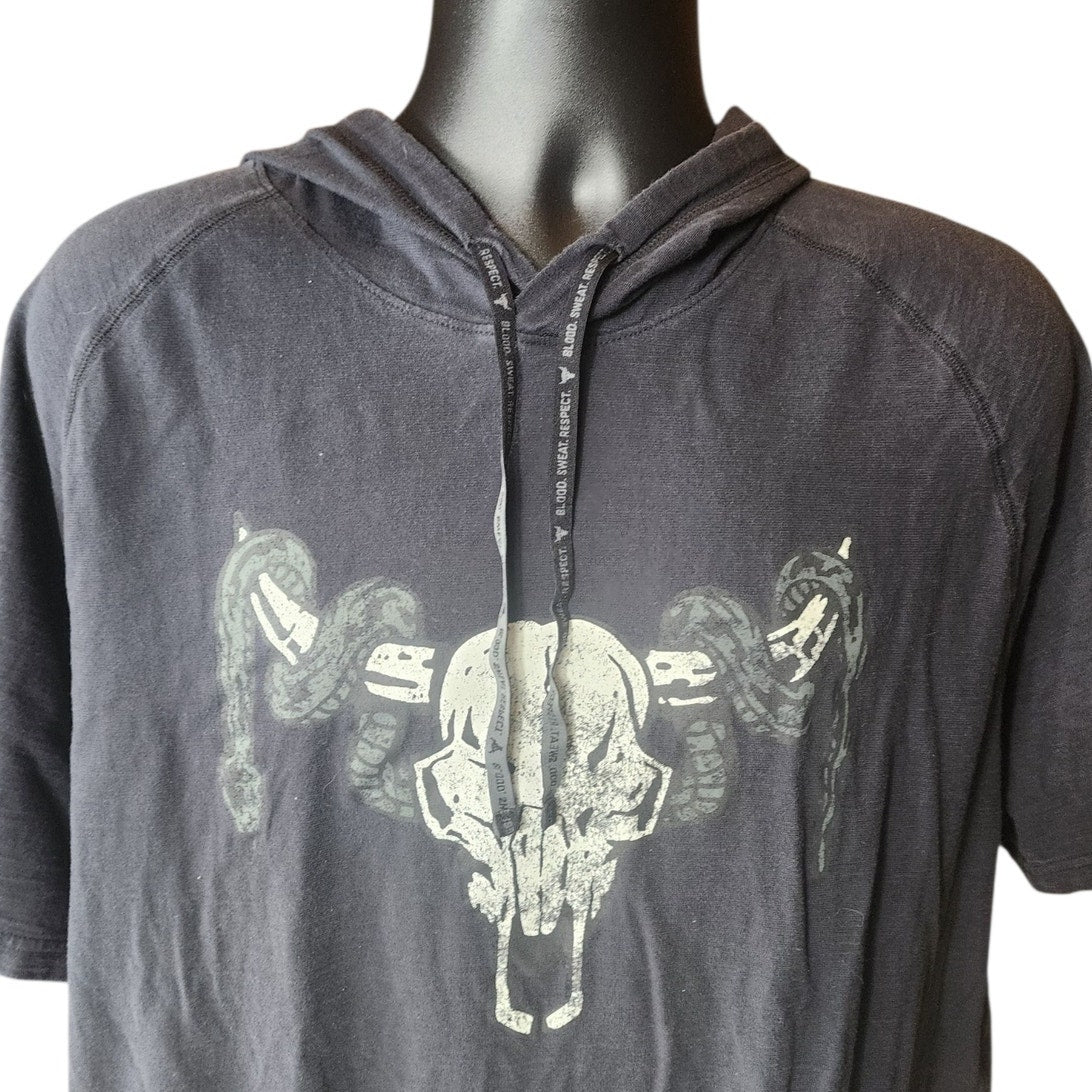 Under Armour Project Rock Hoodie Men XXL Bull Skull Graphic Short Sleeve Loose