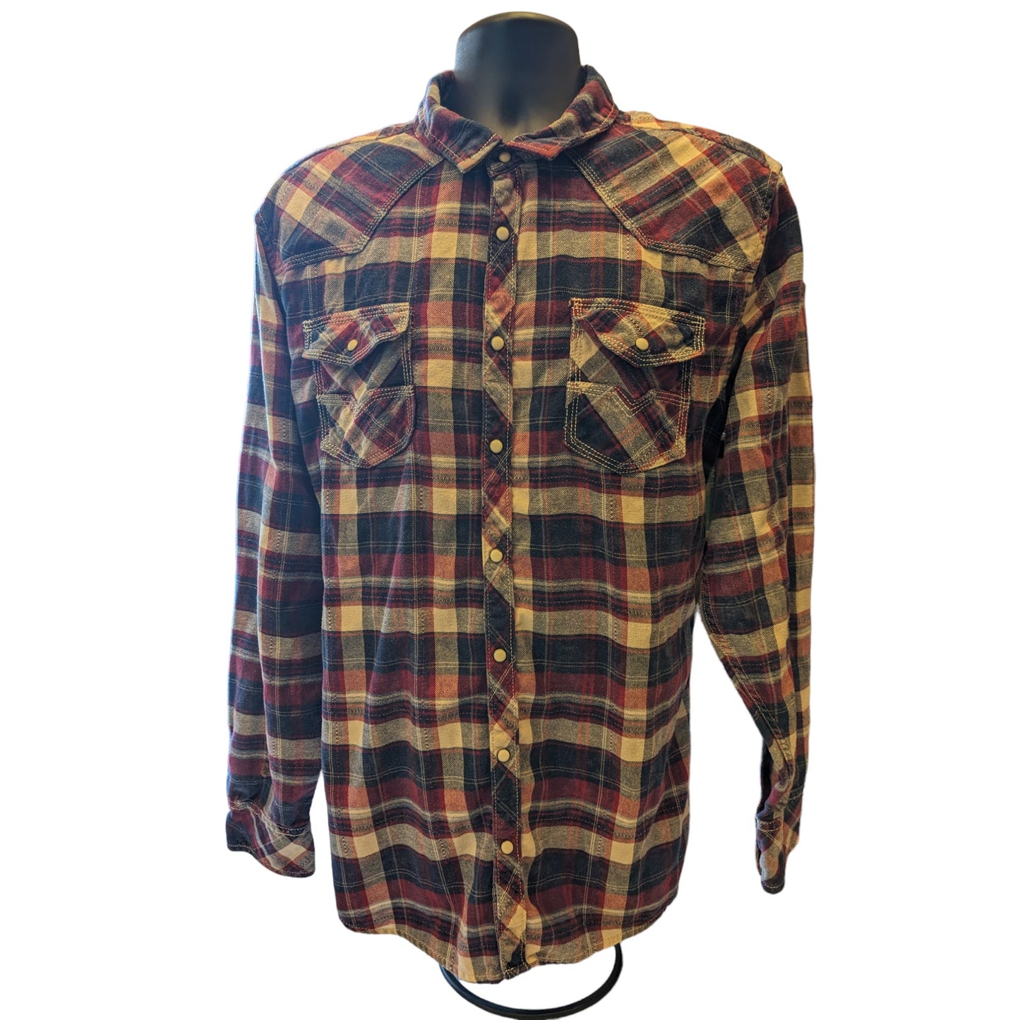 BKE Plaid Flannel Western Shirt Mens XXL Pearl Snap Long Sleeve Vintage Fit