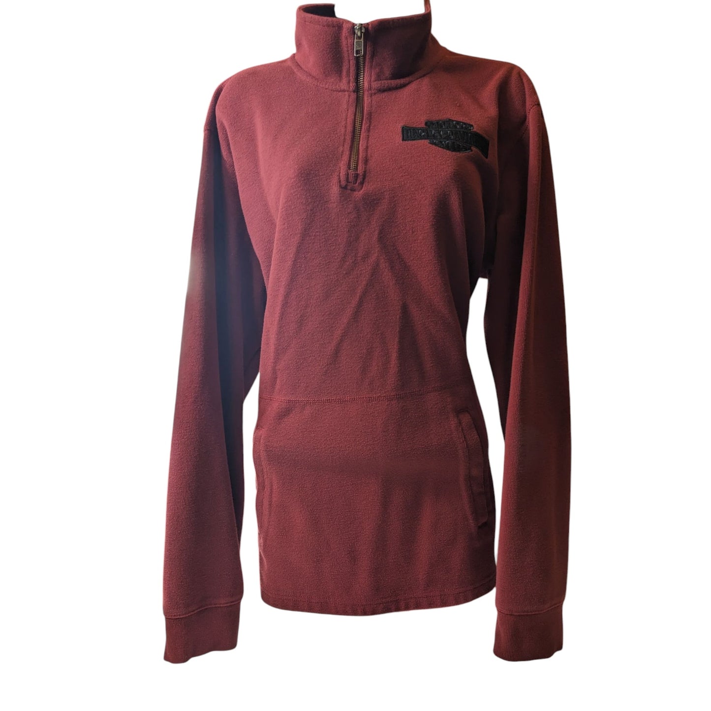 Harley Davidson Sweatshirt Men XL Fitted Women XL Zip Pullover Burgundy Maroon