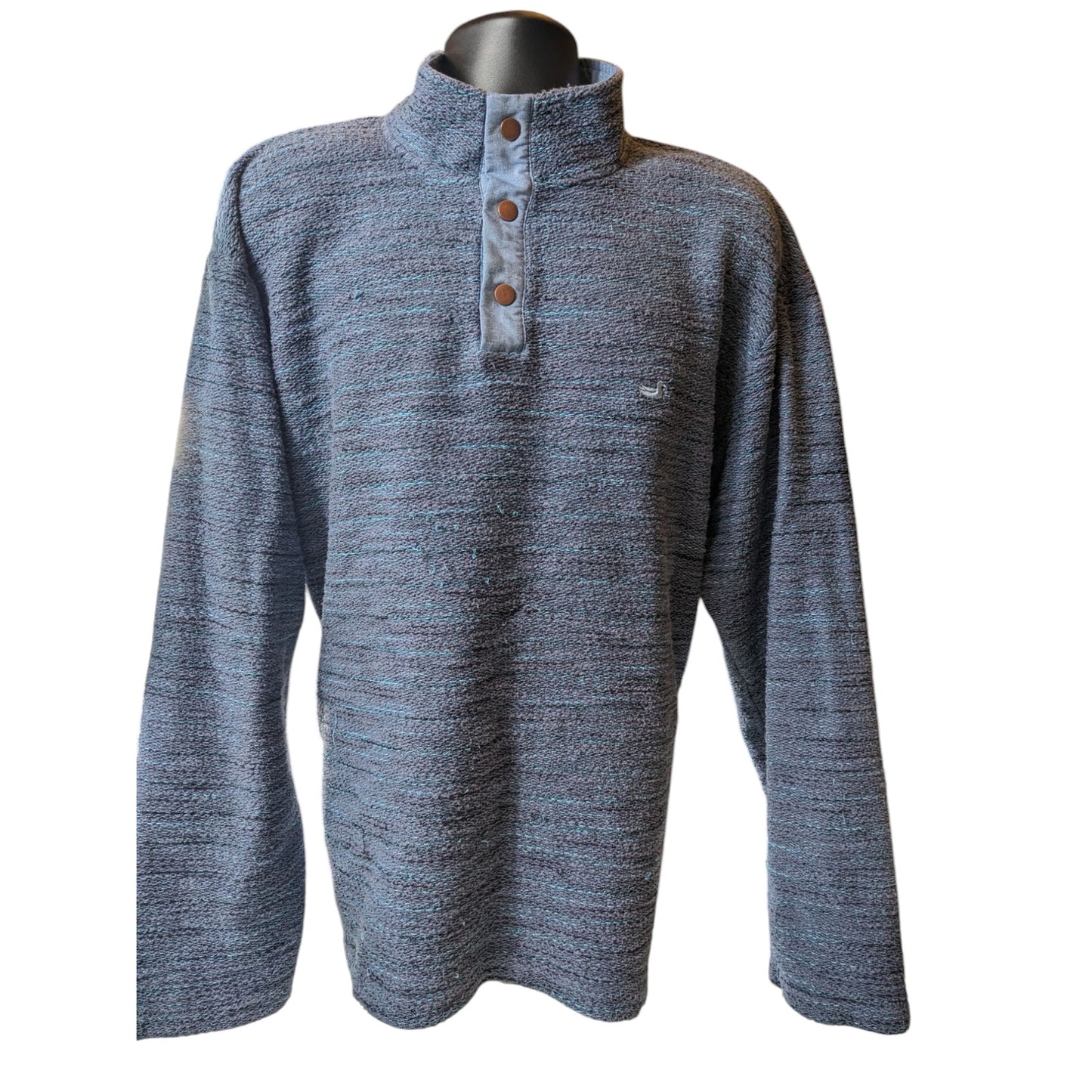 Southern Marsh Sweater Mens XL Pullover Blue Quarter Snap Mock Neck Preppy