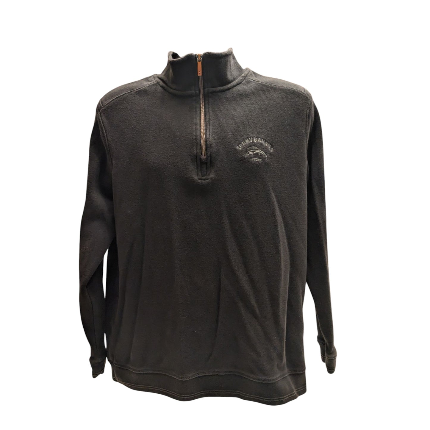 Tommy Bahama Pullover Mens Medium Black Cotton Sweatshirt Quarter Zip Casual