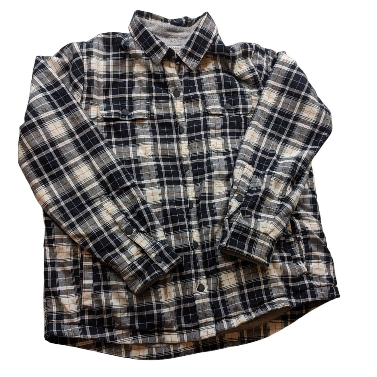 LL Bean Fleece Flannel Shirt Jacket Men Large Lined Plaid Sherpa Lumberjack Work