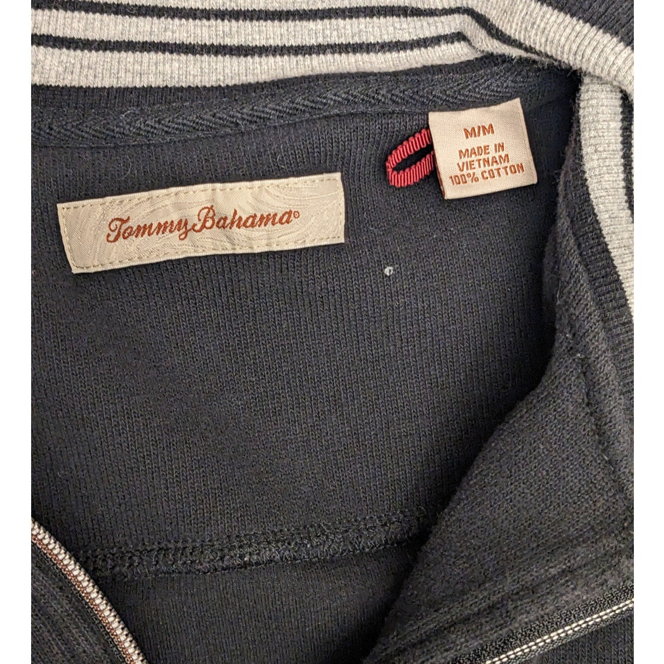 Tommy Bahama Pullover Mens Medium Black Cotton Sweatshirt Quarter Zip Casual