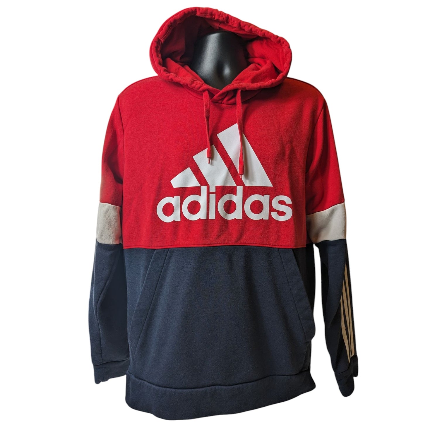 Adidas Hoodie Men Medium/Large RedNavy Colorblock Pullover Sweatshirt Streetwear