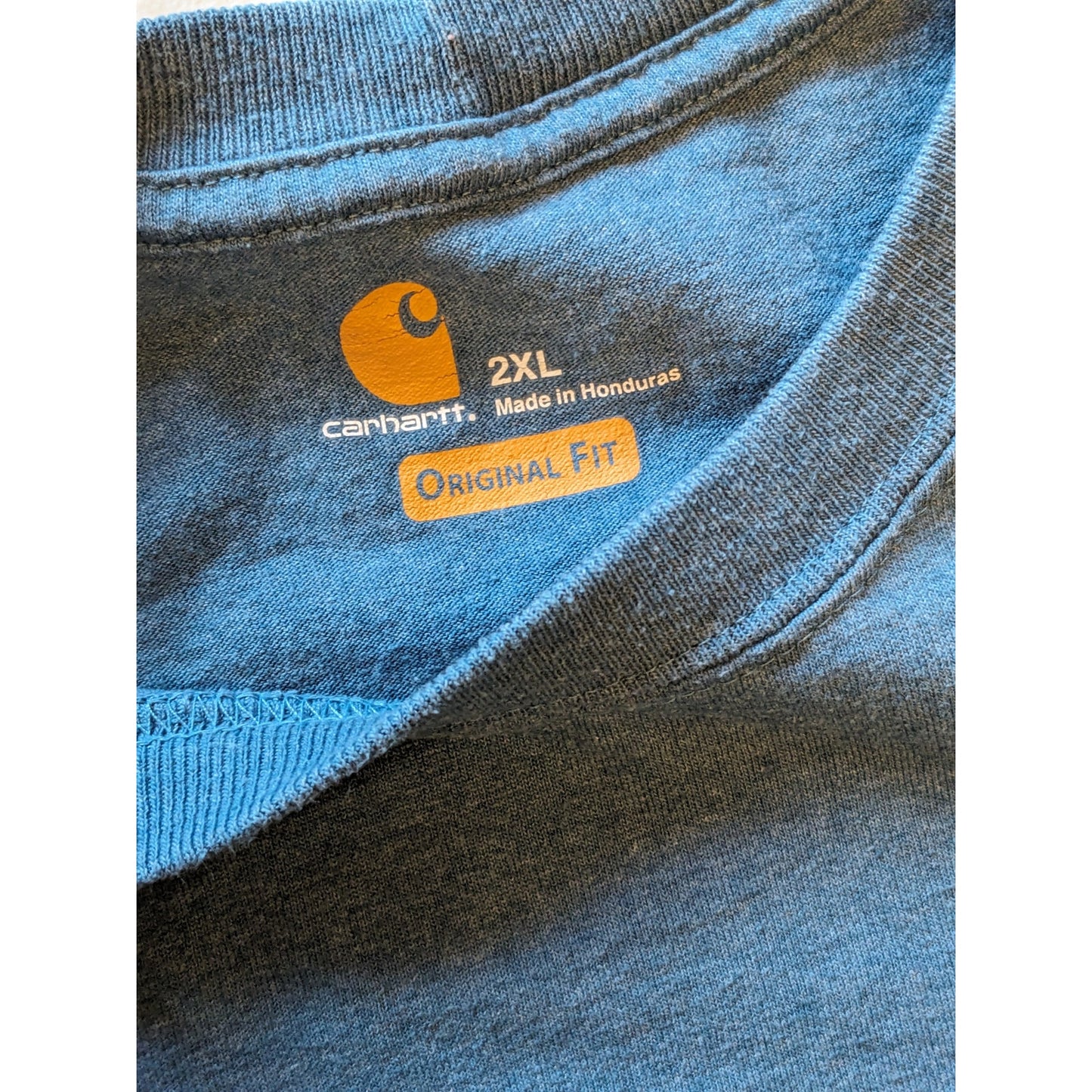 Carhartt Shirt Mens 2XL Blue Long Sleeve Original Fit Pocket Tee Workwear Rugged