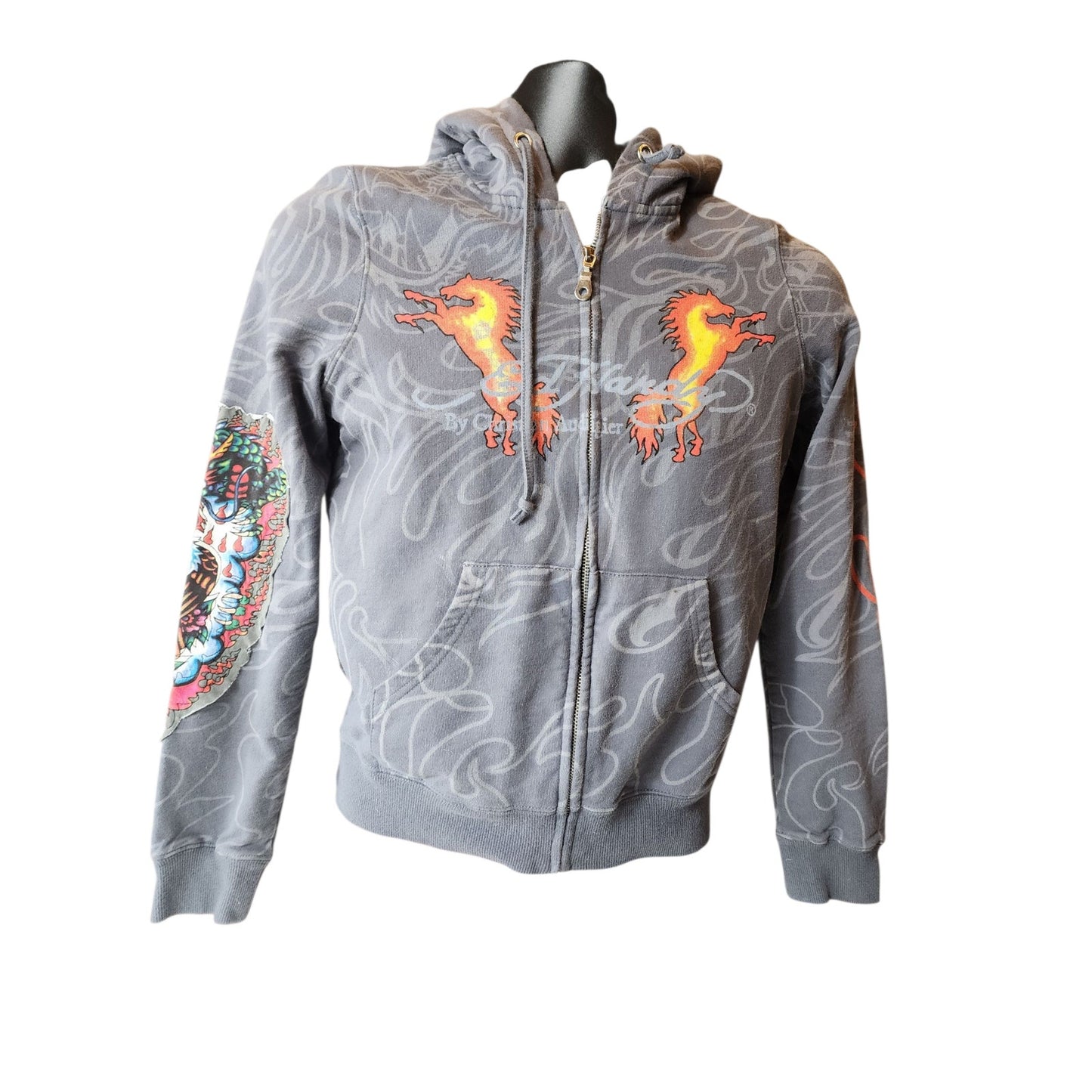 Ed Hardy Christian Audigier Hoodie Small Tattoo Flames Horses Y2K Dead Or Alive
