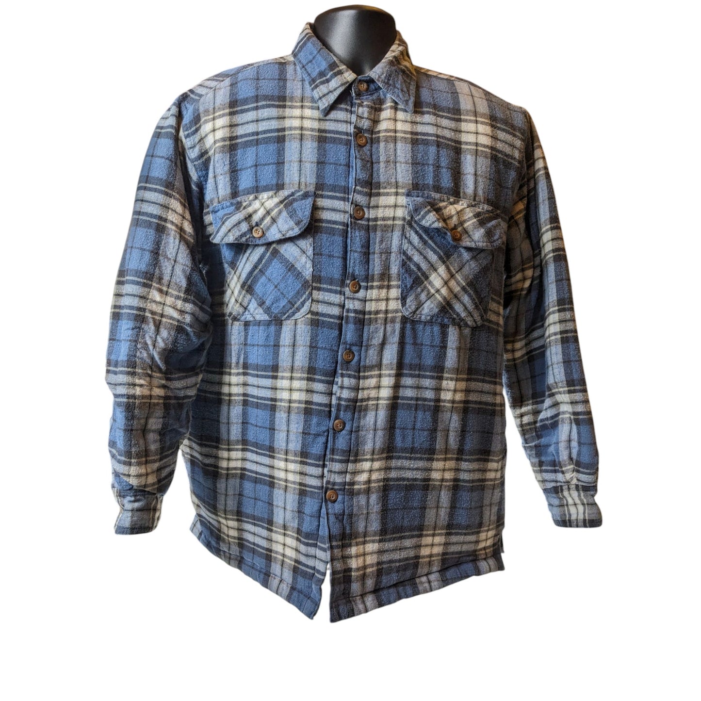 Canyon Guide Outfitters Quilted Flannel Jacket Mens Large Blue Plaid Shirt Coat