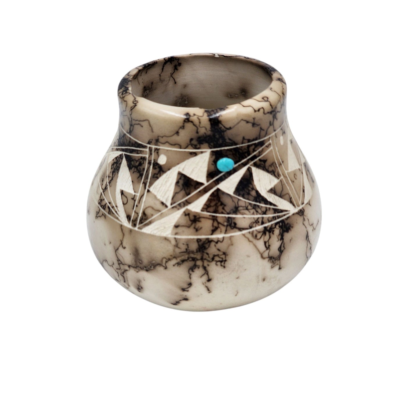 Native American Horsehair Pottery Vase Signed Navajo Turquoise Southwest 4.5"