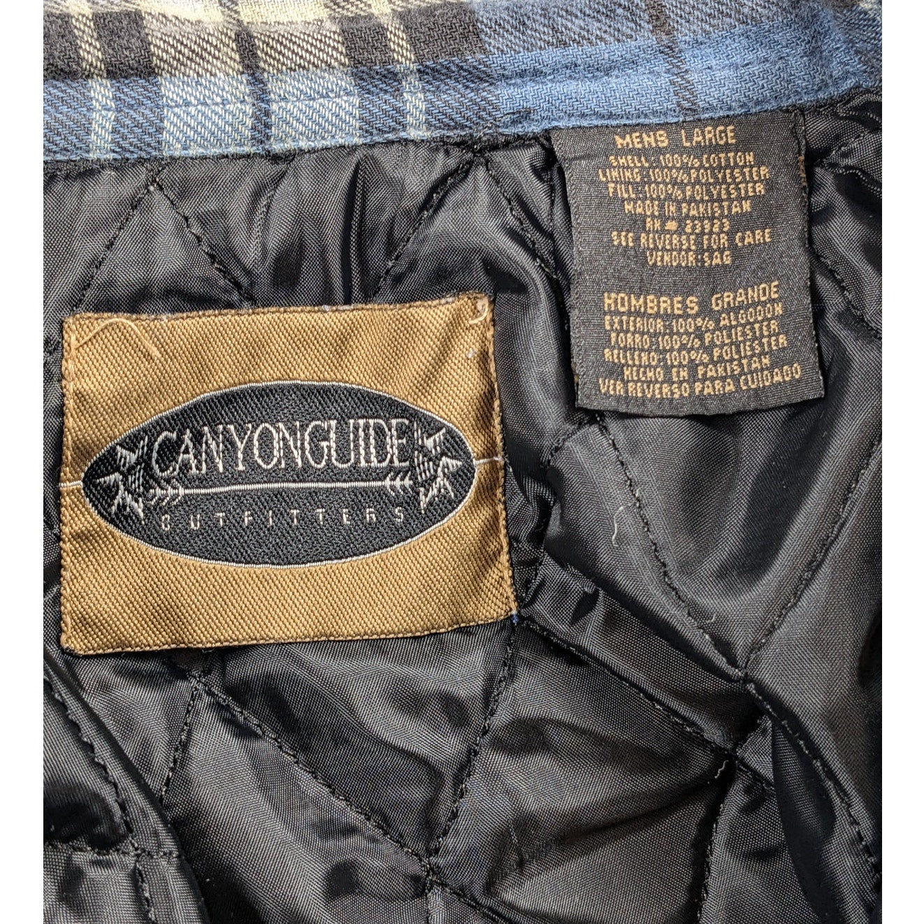 Canyon Guide Outfitters Quilted Flannel Jacket Mens Large Blue Plaid Shirt Coat