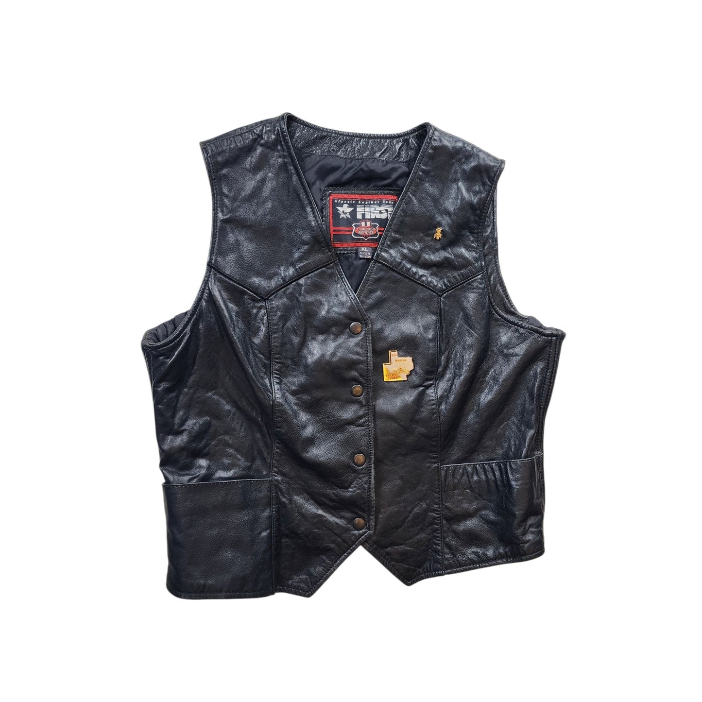 First Manufacturing Leather Vest XL Biker Motorcycle Club Riding Snap Taffeta