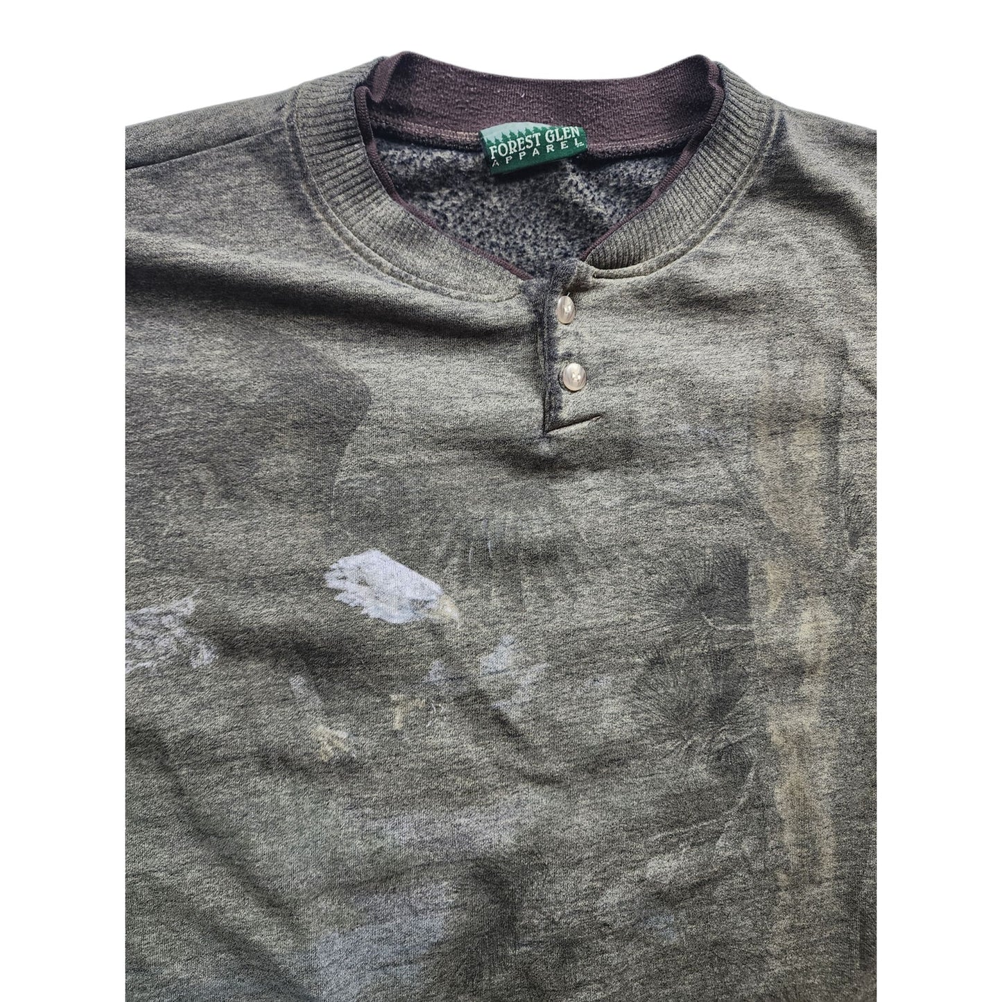 Forest Glen Henley Shirt XL Long Sleeve Sweater Eagle Wildlife Pullover Vintage