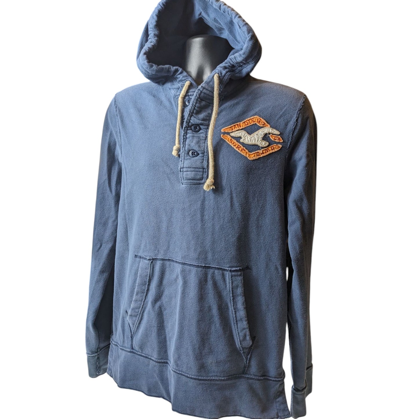 Hollister Henley Sweatshirt Mens XL Hooded Pullover Surf Patch Fleece San Diego