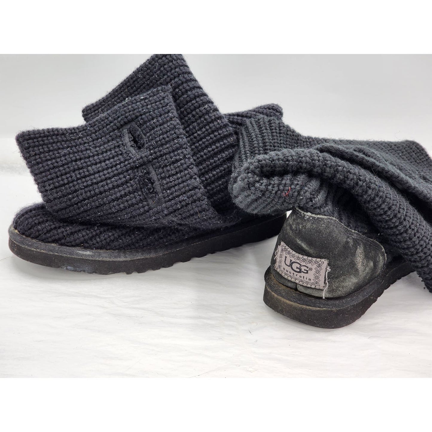 Ugg Classic Cardy Boots Womens Knitted Size 8 Black 5819 Mid Calf To Tall Sock