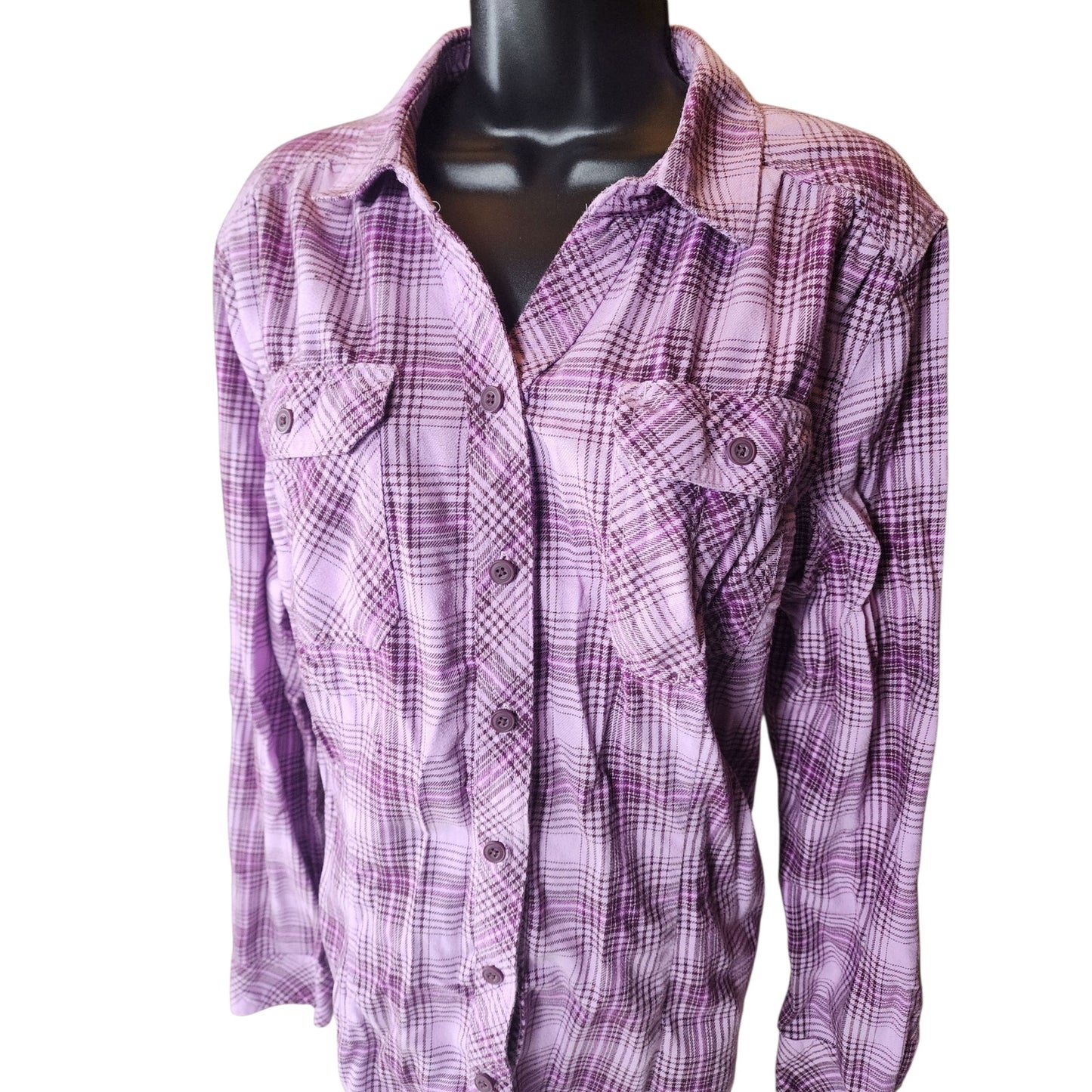 Duluth Trading Shirt Women XL Purple Plaid Button Front Long Sleeve Western Top