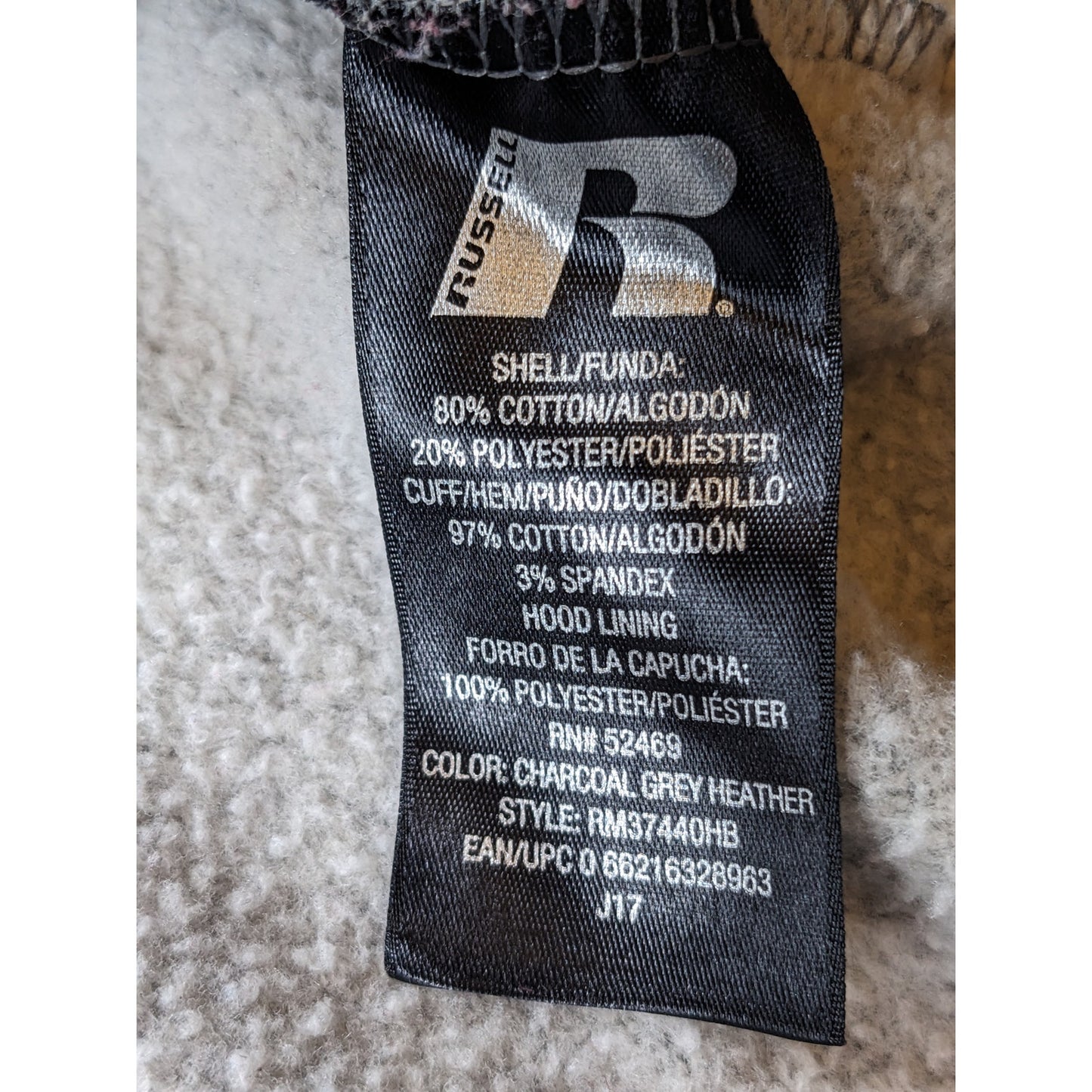 Russell Hoodie Mens 2XL Full Zip Premium Fleece Gray Maroon Hooded Sweatshirt