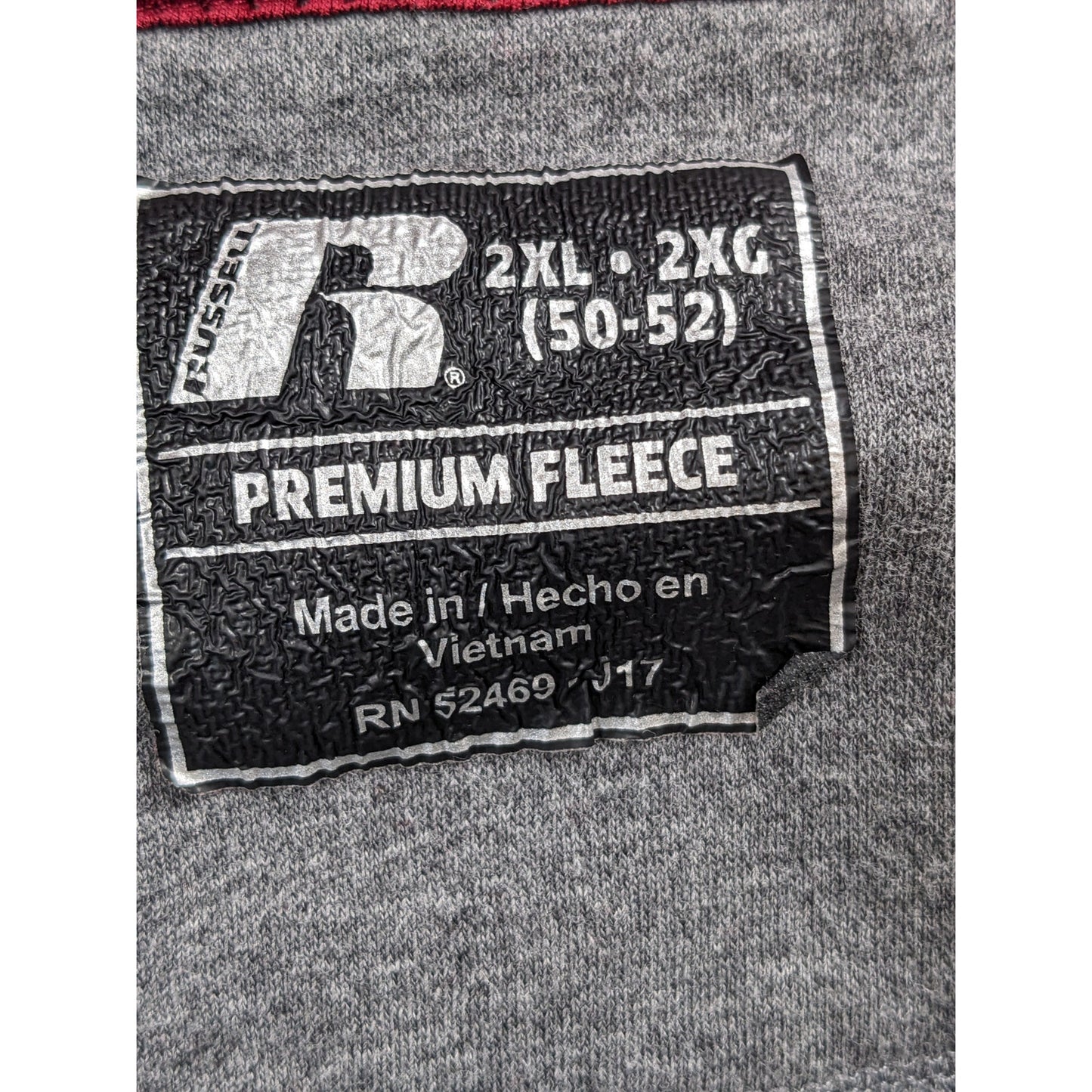 Russell Hoodie Mens 2XL Full Zip Premium Fleece Gray Maroon Hooded Sweatshirt