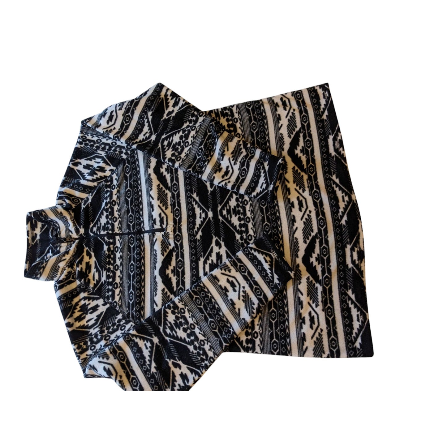 Eddie Bauer Sweater Womens XL Fleece Pullover Aztec Tribal Black White Cozy Warm