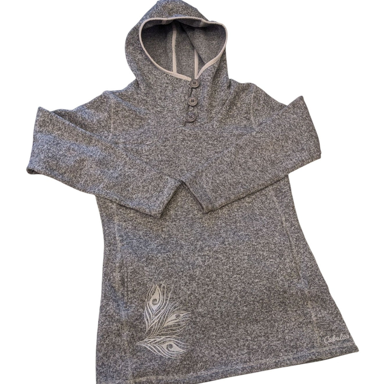 Cabelas Hoodie Tunic Sweater Womens Medium Funnel Neck Pullover Embroidered Cozy