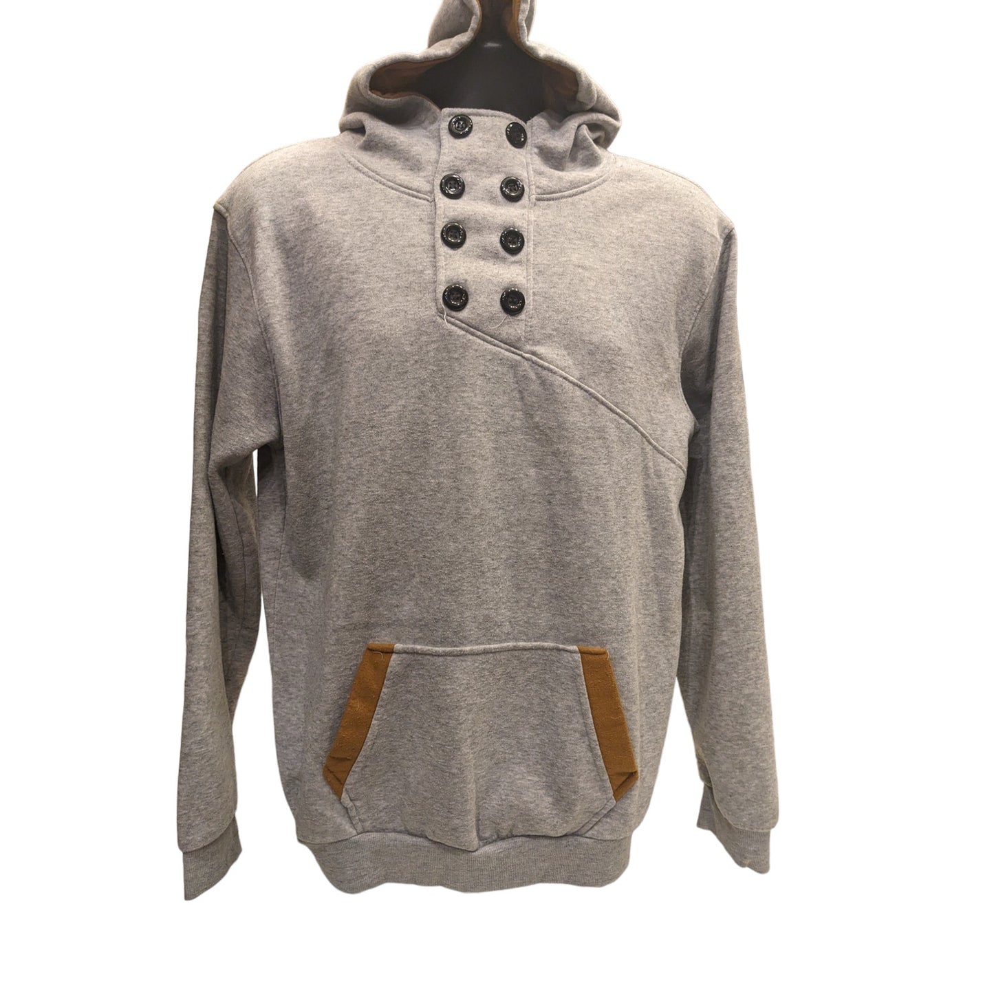 SPOP Hoodie Sweatshirt Womens XXL Pullover Buttons Gray Brown Athleisure Urban