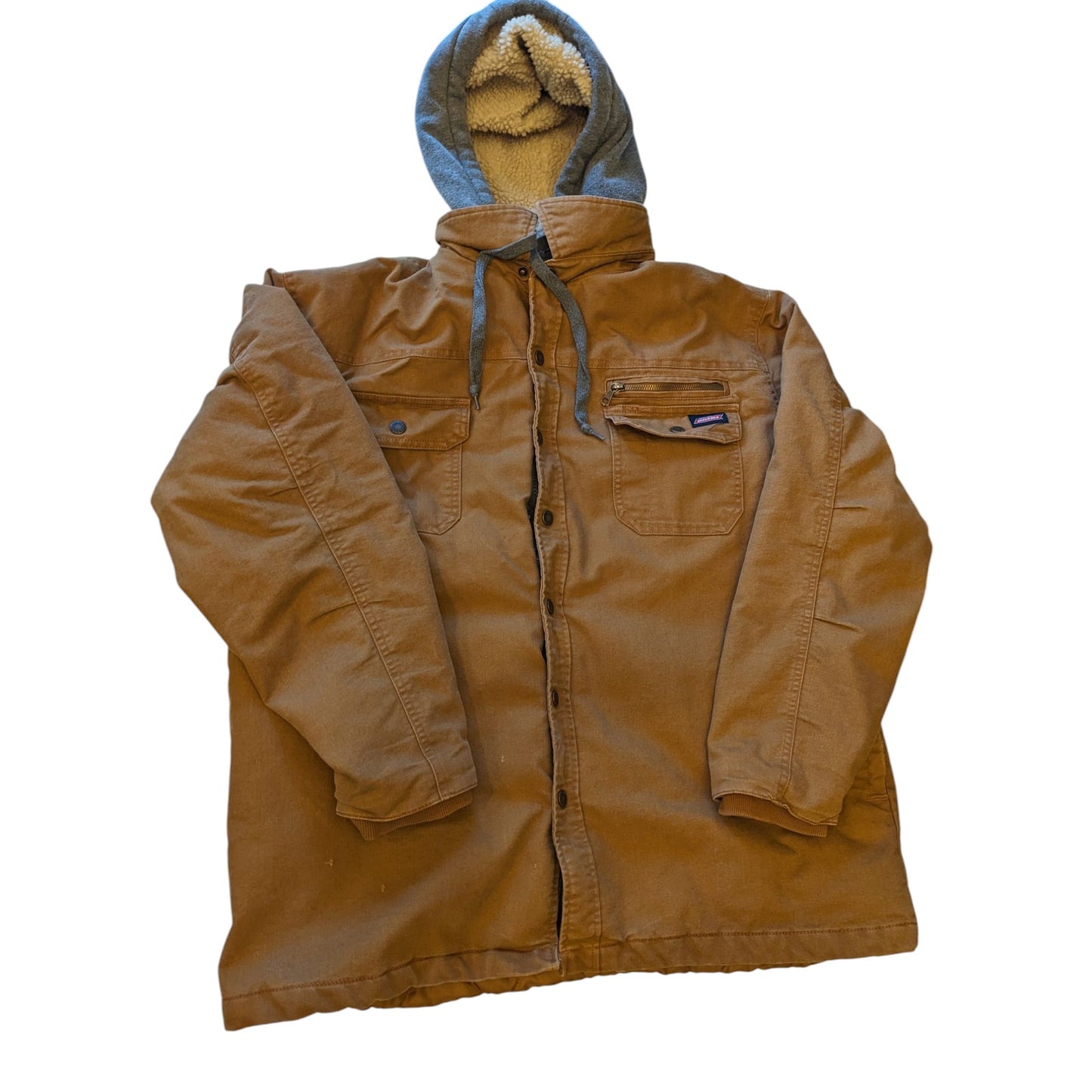 Dickies Jacket Mens XL Sherpa Lined Canvas Hooded Workwear Coat Utility Zip Snap