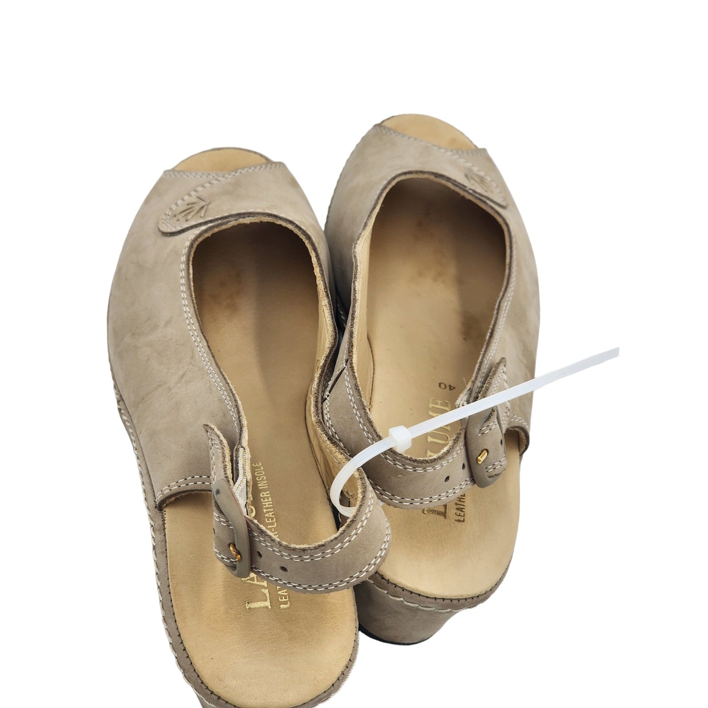 La Plume Sandals Women 9 40 EU Leather Peep Toe Slingback Wedge Adjustable strap