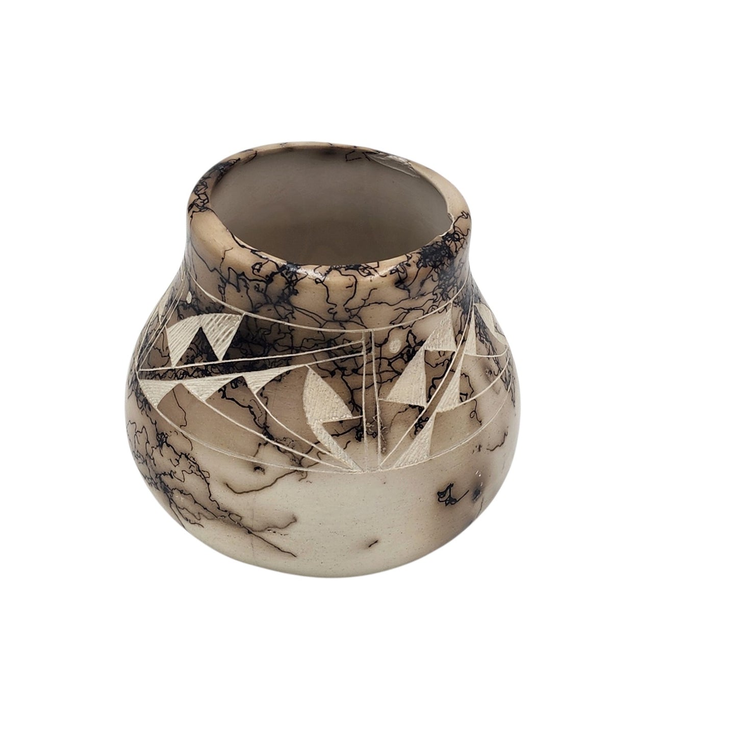 Native American Horsehair Pottery Vase Signed Navajo Turquoise Southwest 4.5"