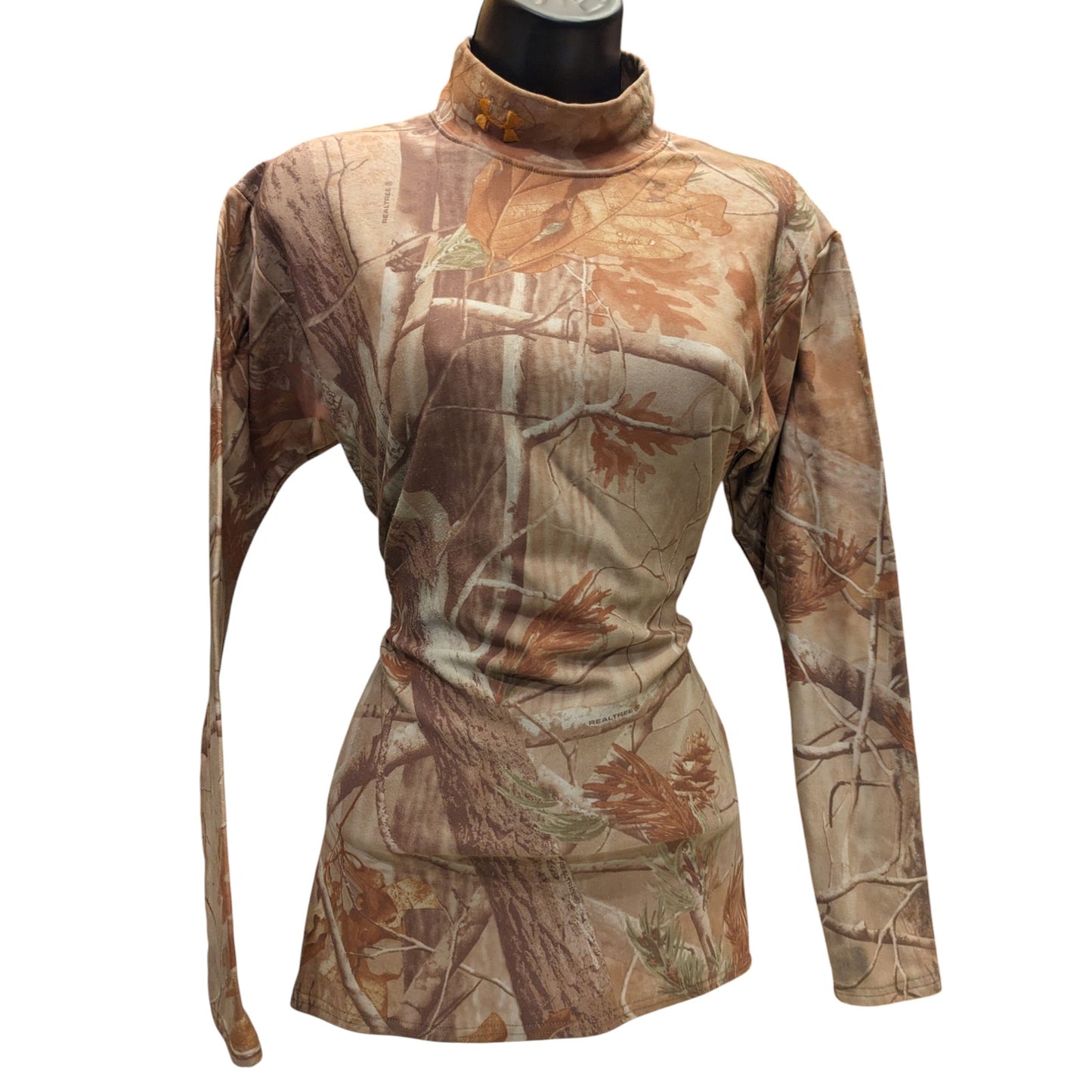 Under Armour Realtree Long Sleeve Mock Neck Shirt Women Large Camo Hunting Hike