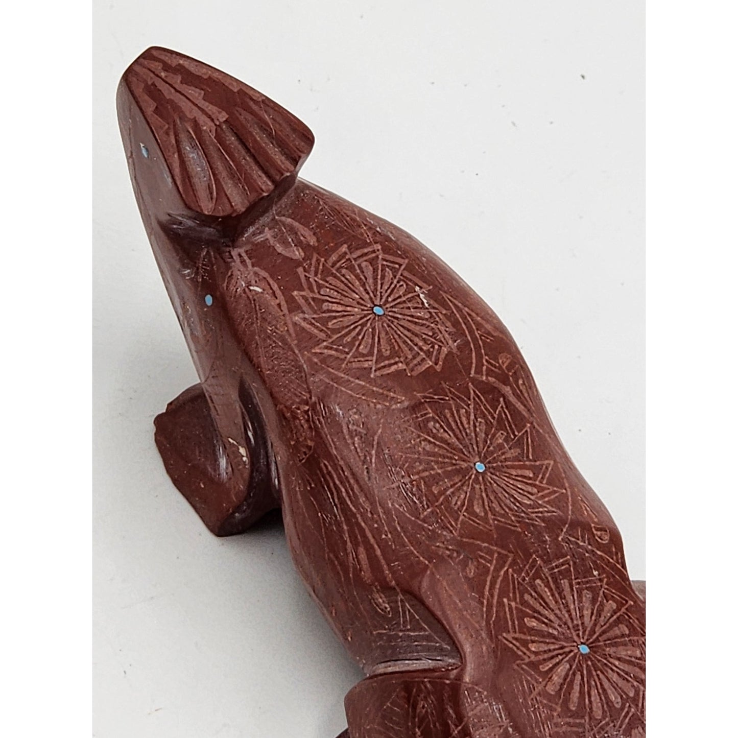 Native American Zuni Bear Fetish Derrick Kaamasee Pipestone Carving Turquoise 4"