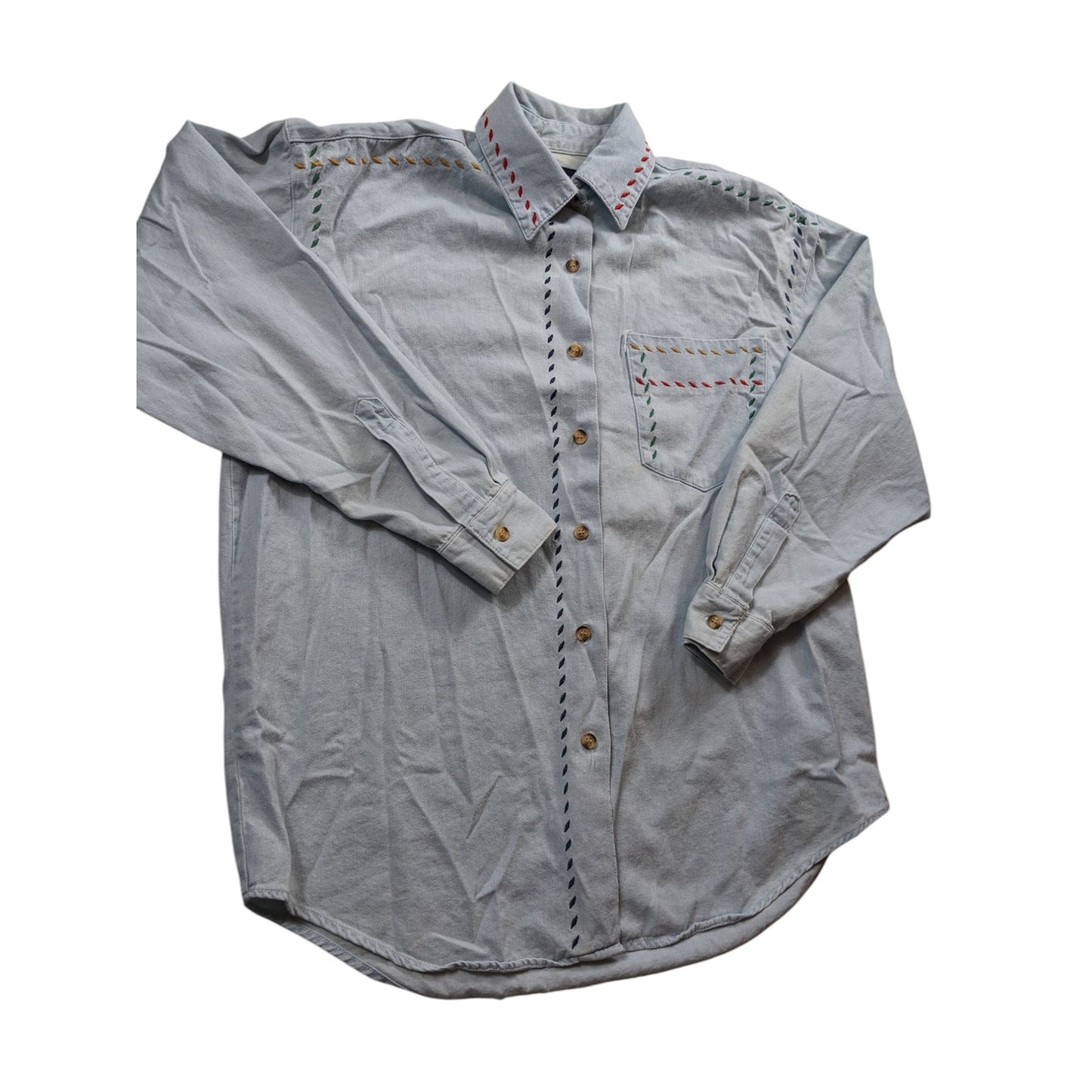 Vintage Solutions Denim Style Shirt Women Medium Embroidered Button Boho Western