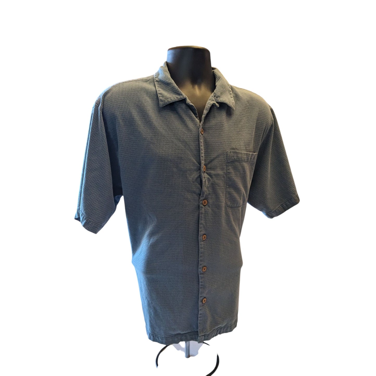 Tommy Bahama Mens Large Short Sleeve Shirt Blue Button Front Cotton Camp Collar