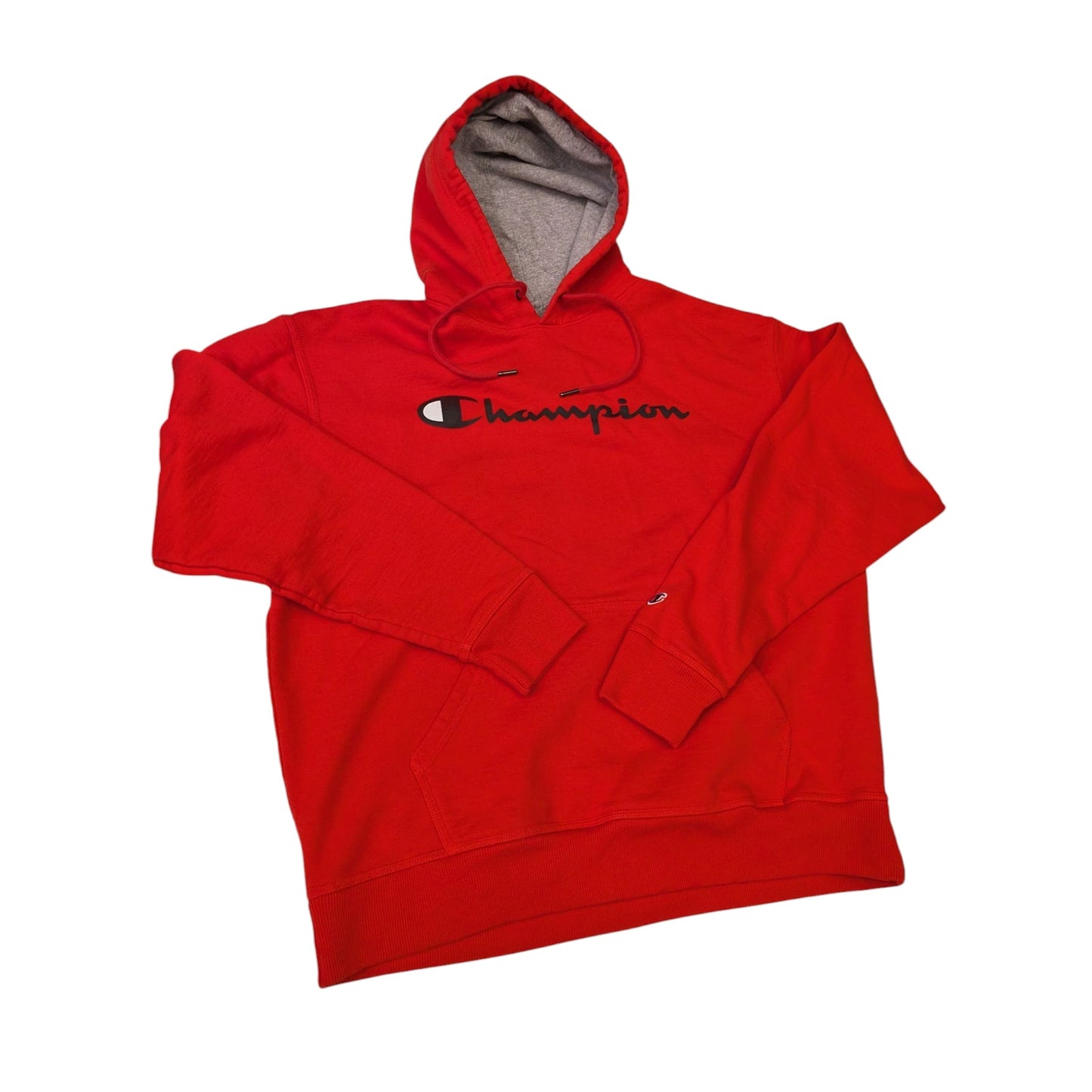 Champion Hoodie Mens Large Red Athleticwear Logo Pullover Sweatshirt Kangaroo