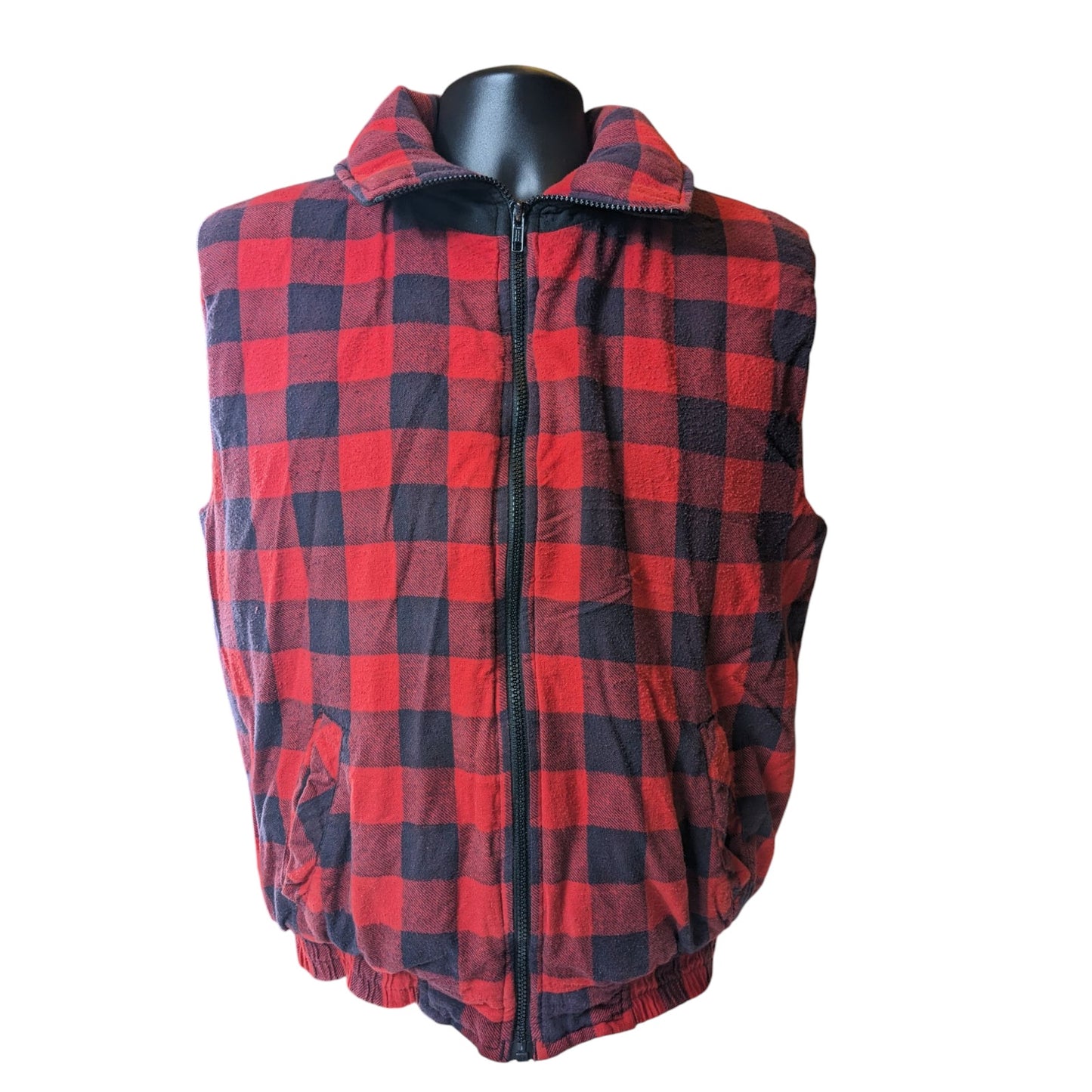GreatLand Vest Men Medium Buffalo Plaid Flannel Fleece Sleeveless Zip Lumberjack