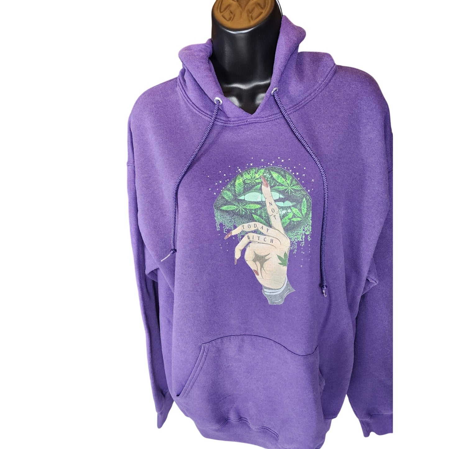 Jerzees Hoodie Women Large Graphic Lips Shh Finger Not Today Sweatshirt Y2K Rare