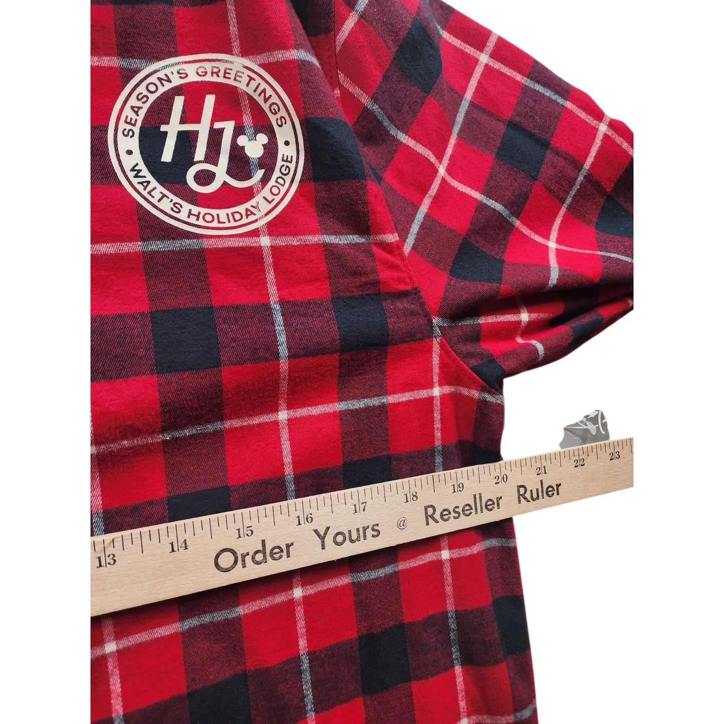 Disney Mickey Plaid Flannel Shirt Large Seasons Greeting Holiday Lodge Christmas