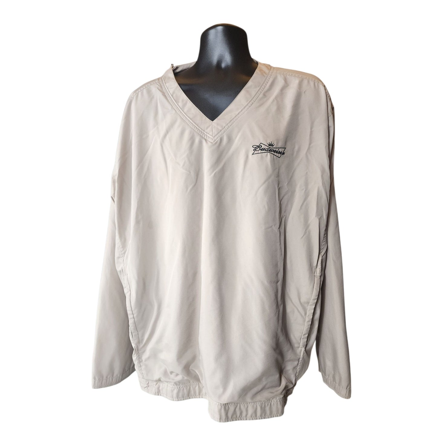 Vansport Budweiser Pullover Windbreaker Mens 2XL Logo V-Neck Lightweight Jacket